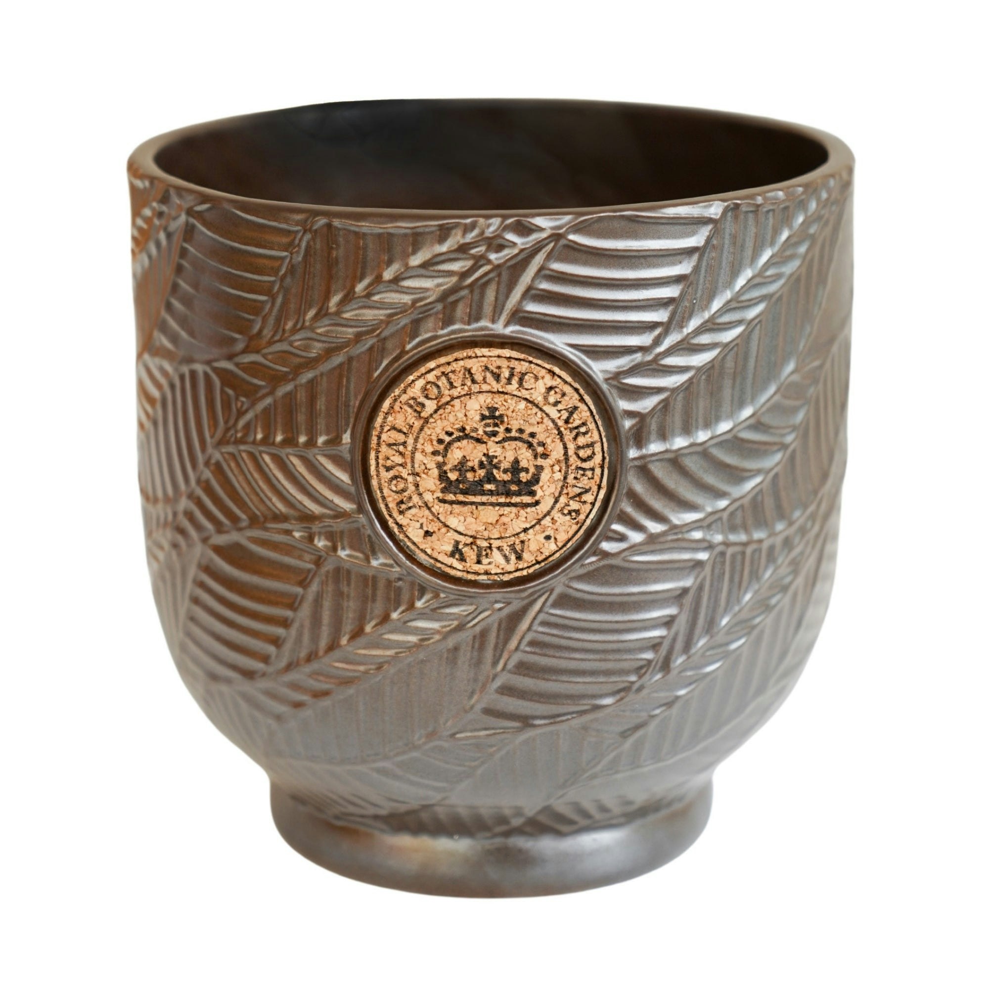 Royal Botanic Gardens Ivory Kew Leaf Embossed Cork Planter - Medium - Charcoal
