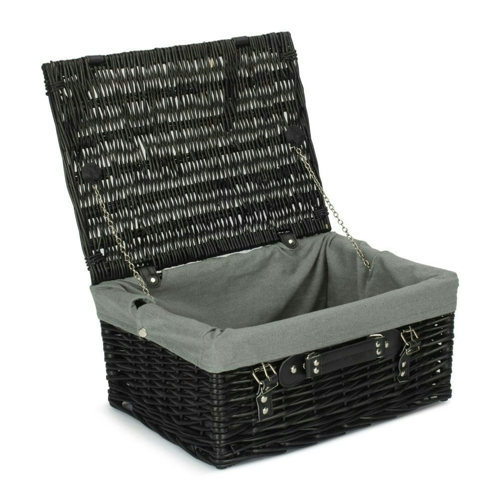 Rackhams Black/Grey 41Cm Painted Willow Picnic Basket With Cotton Lining