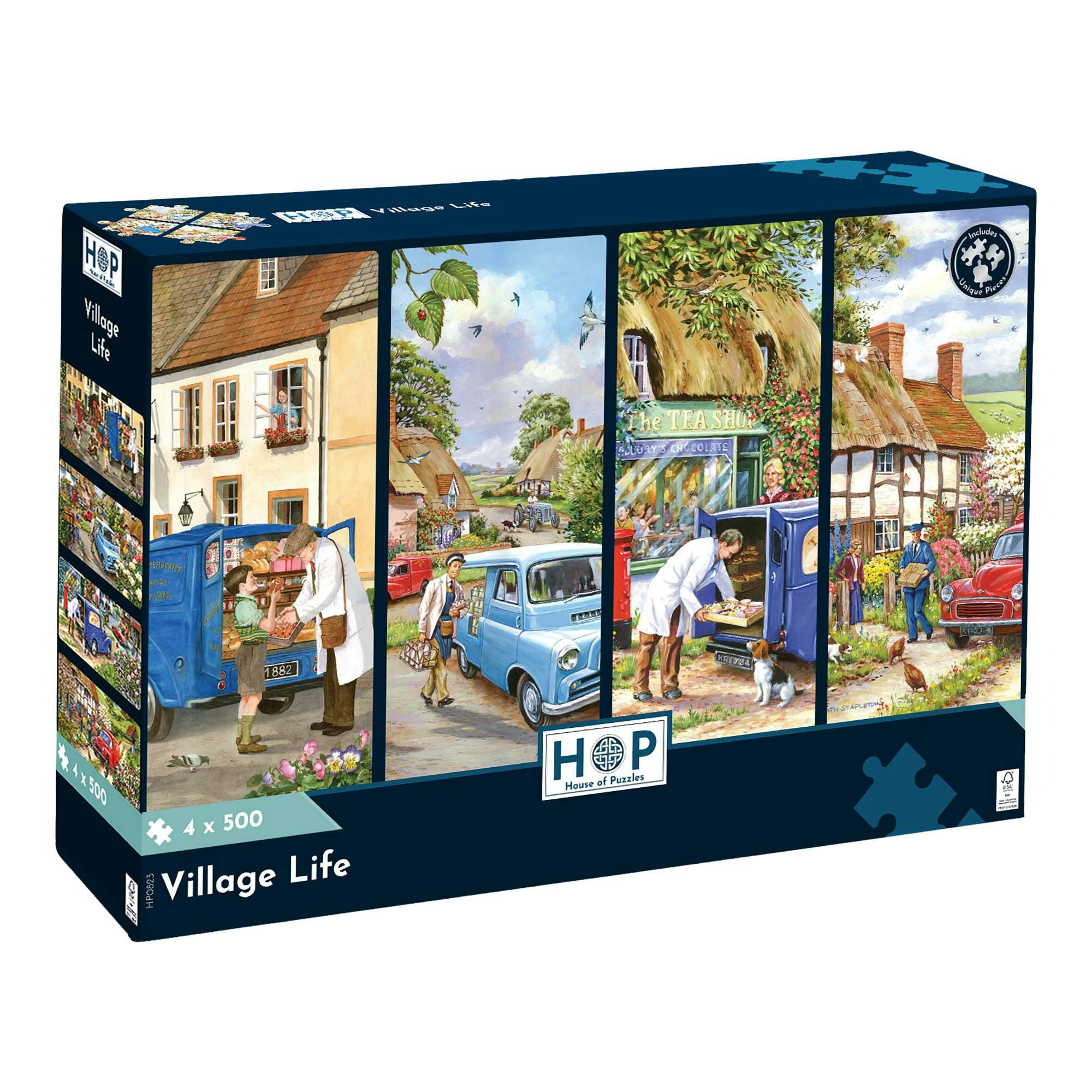 The House Of Puzzles 4 X 500 - Village Life 500 Piece Jigsaw Puzzles