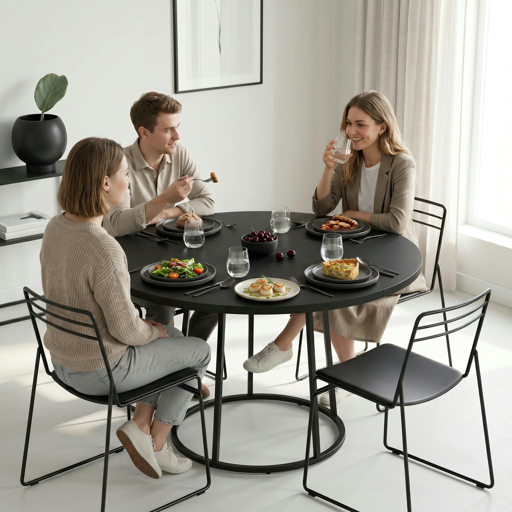 Homcom Black Round Dining Table For 4-6 Space Saving 120 Cm