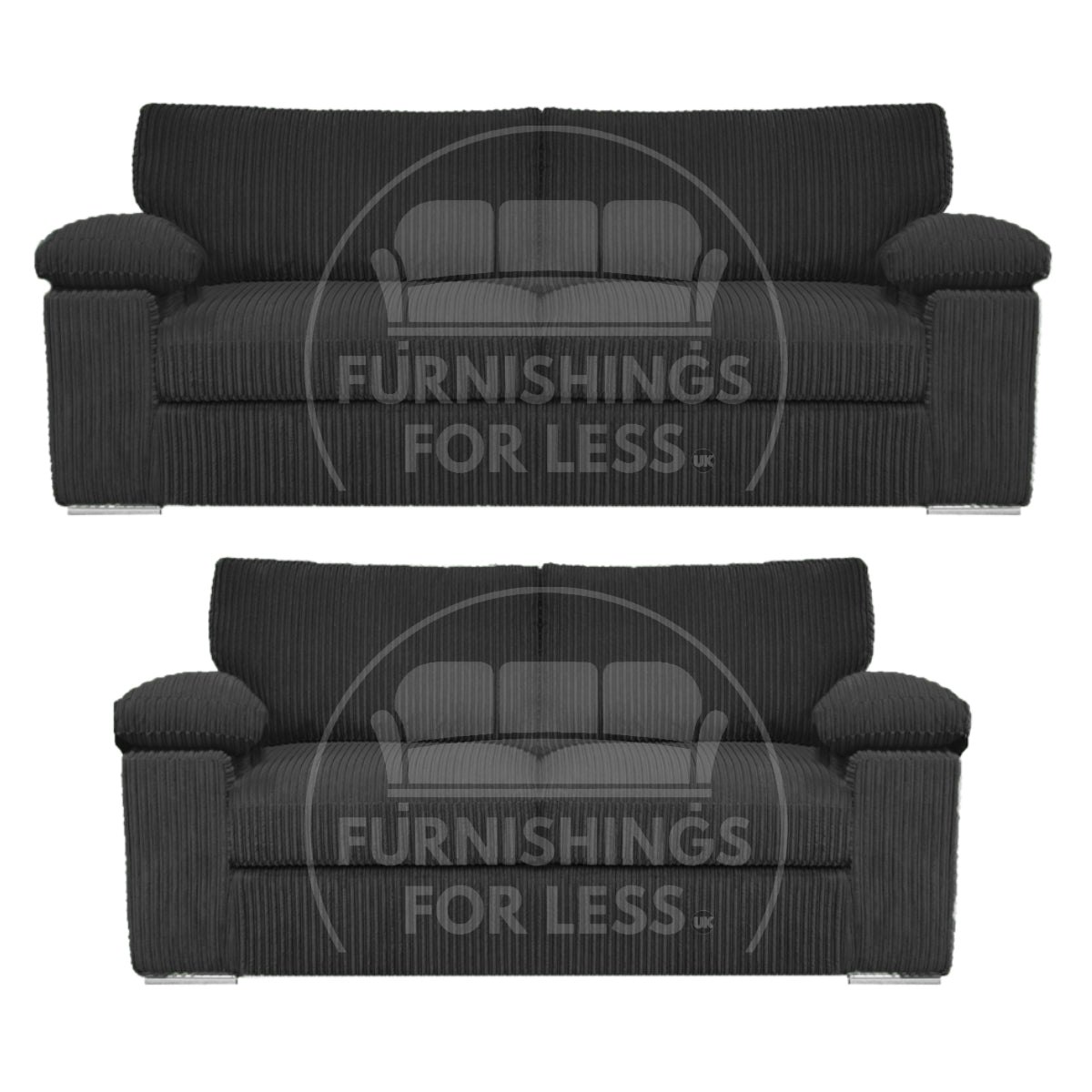 Rackhams Black Delta Full Jumbo Cord 3 + 2 Seater Sofa Suite