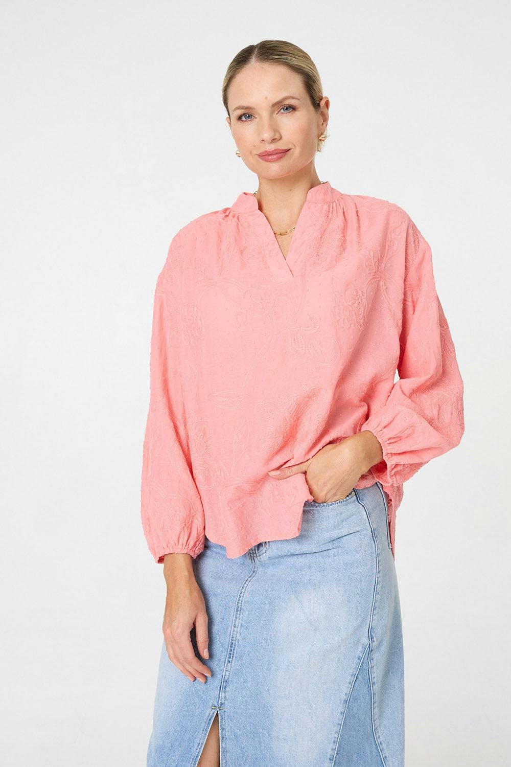 Izabel London Coral Embroidered Layered Long Sleeve Blouse - 18