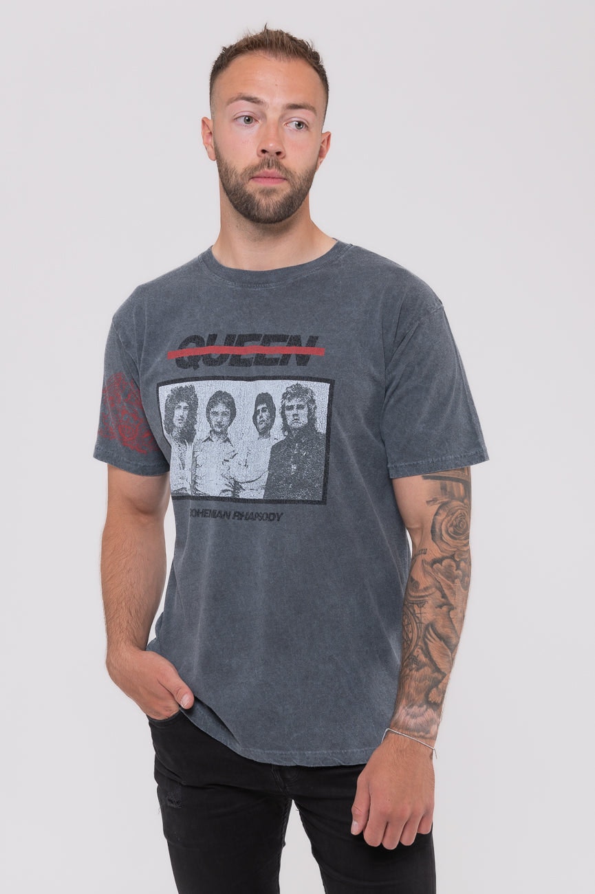 Paradiso Clothing Unisex Black Queen Bo Rhap Photo Dip Dye Wash T Shirt - Xl