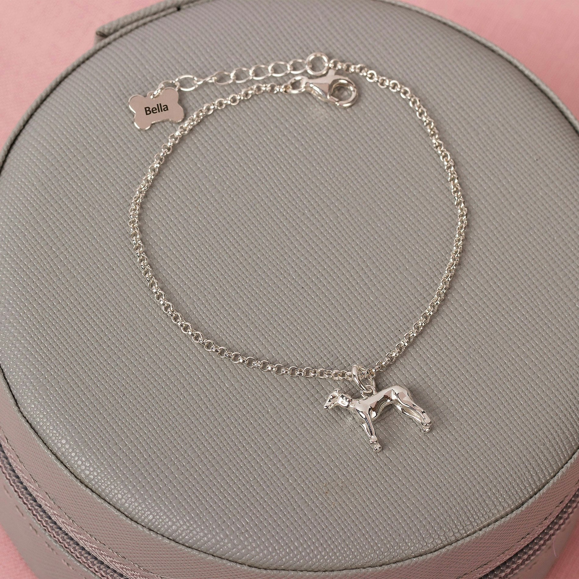 Mylee London Silver Dainty Chain Bracelet With Dog Charm - Personalised - Sterling - No - Greyhound