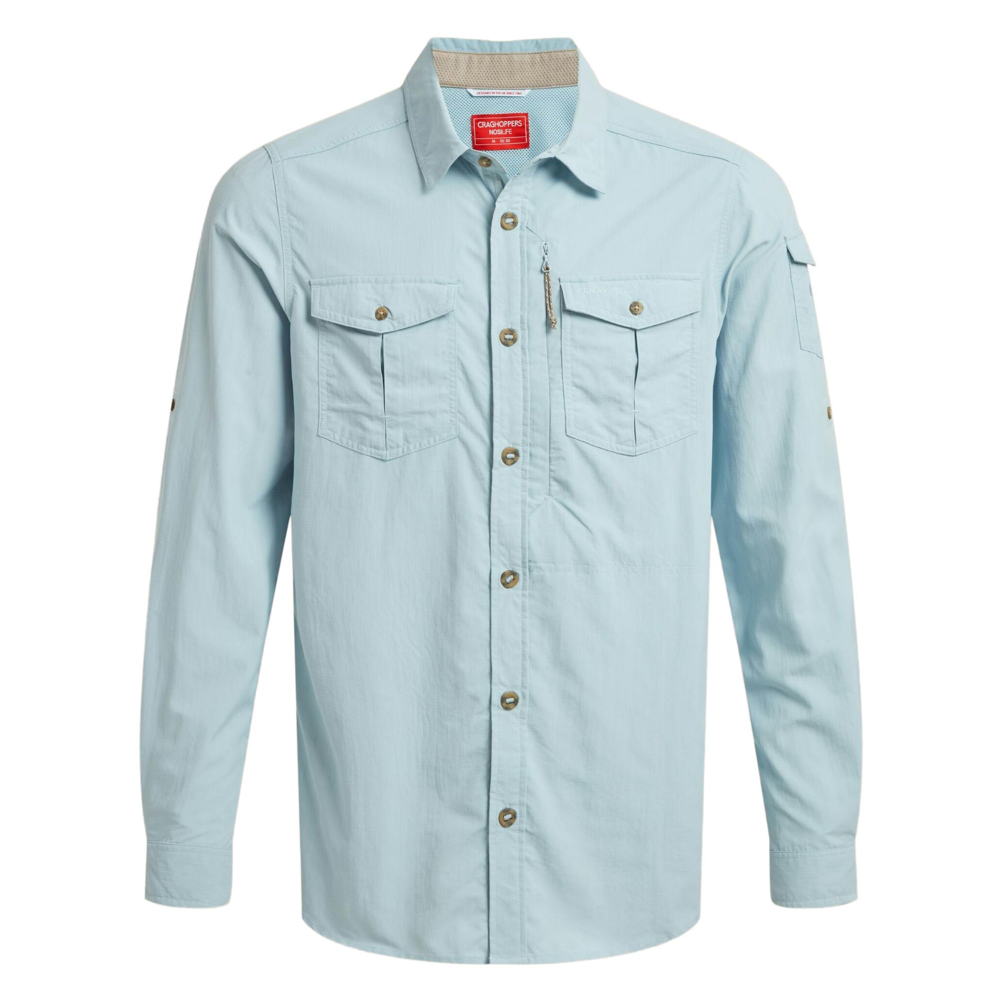 Craghoppers Men's Blue Adventure Iii Nosilife Long-Sleeved Shirt - Niagara - 3XL - Niagara - 100% Recycled Polyamide