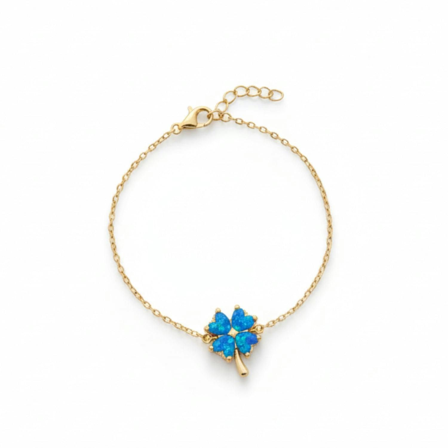 Spero London Blue/Silver/Gold Opal Clover Sterling Bracelet