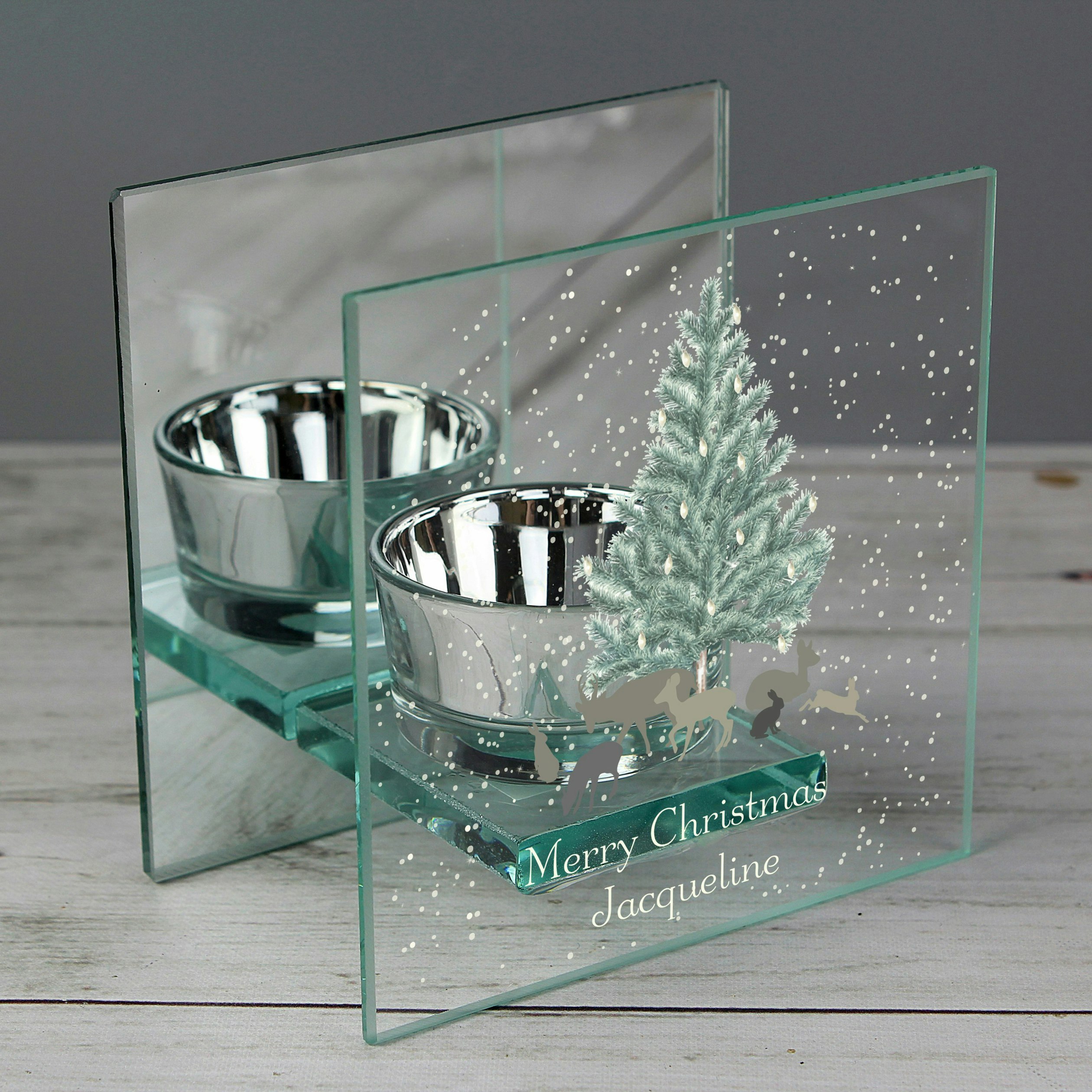 Personalised Memento Company Light Personalised A Winter's Night Mirrored Glass Tea Candle Holder