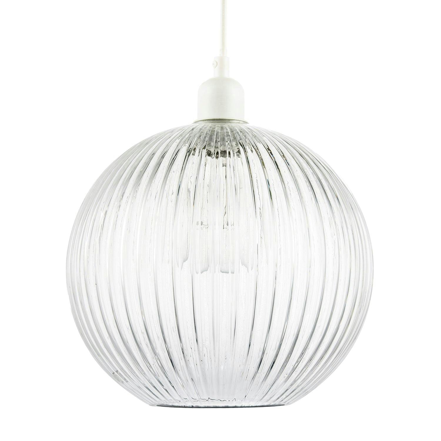 Happy Homewares Light Modern Clear Transparent Line Ribbed Glass Round Pendant Shade