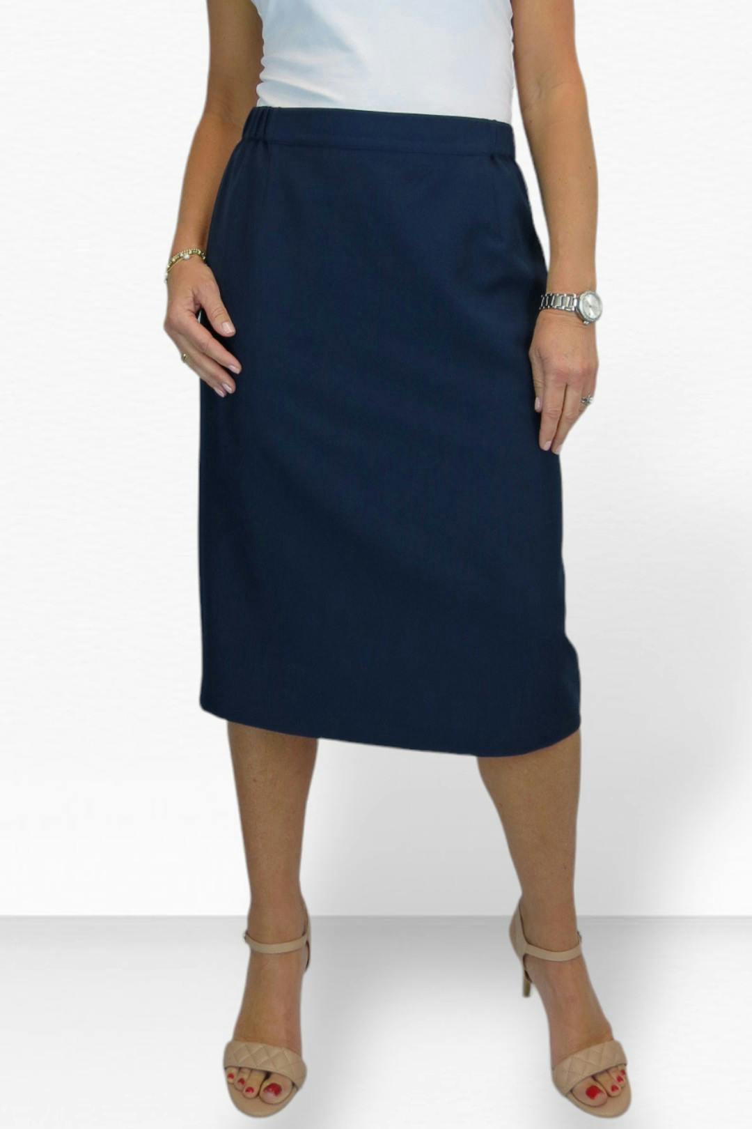 Paulo Due Women's Tailored Midi Pencil Skirt - 24 - Navy