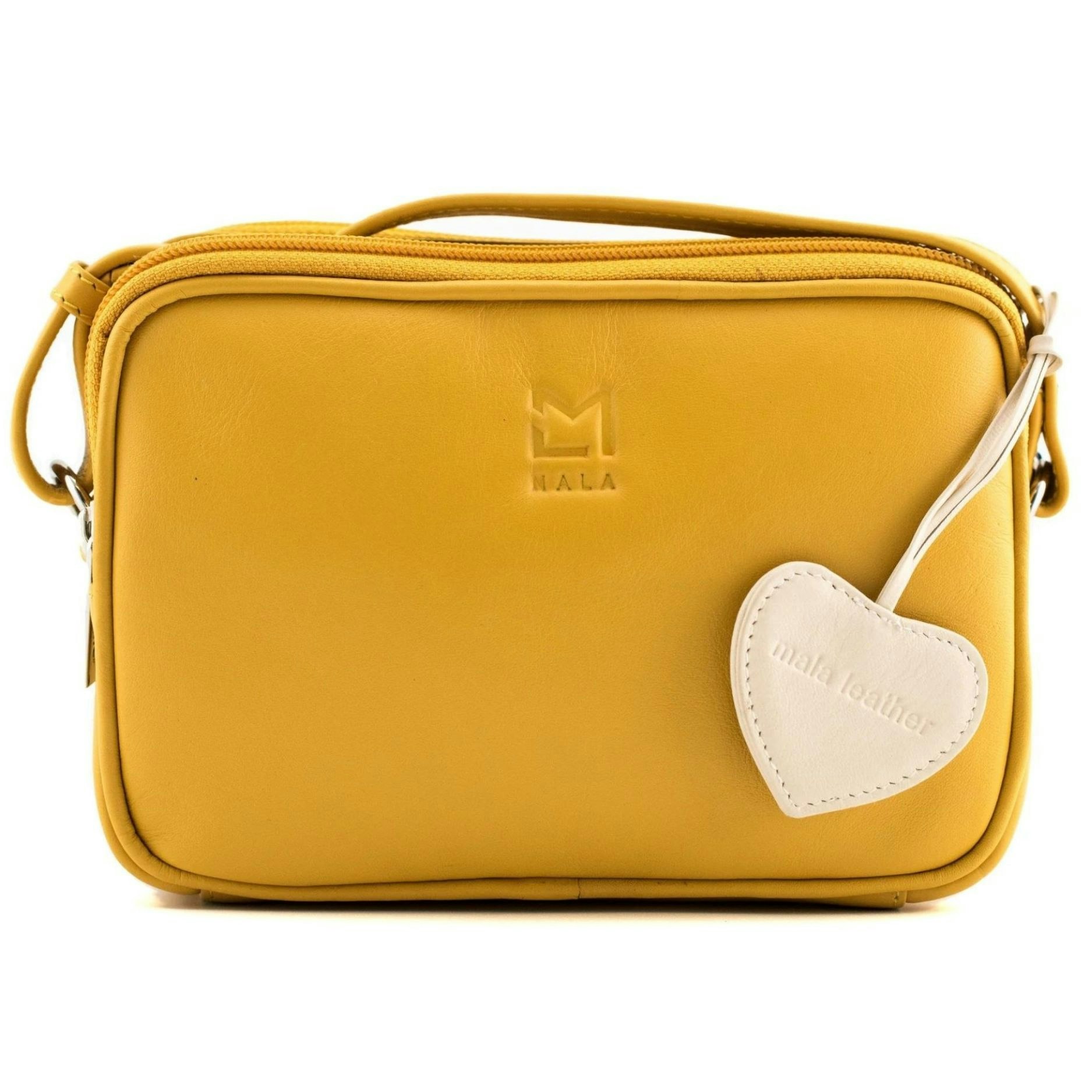 Mala Leather Yellow Anishka Camera Hearts Nappa Leather Crossbody Bag