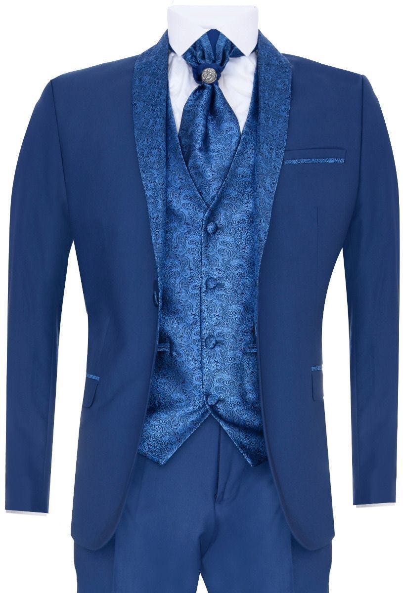 Truclothing Men's Blue 4 Piece Tailored Wedding Suit - 44" Jacket 38" Trousers