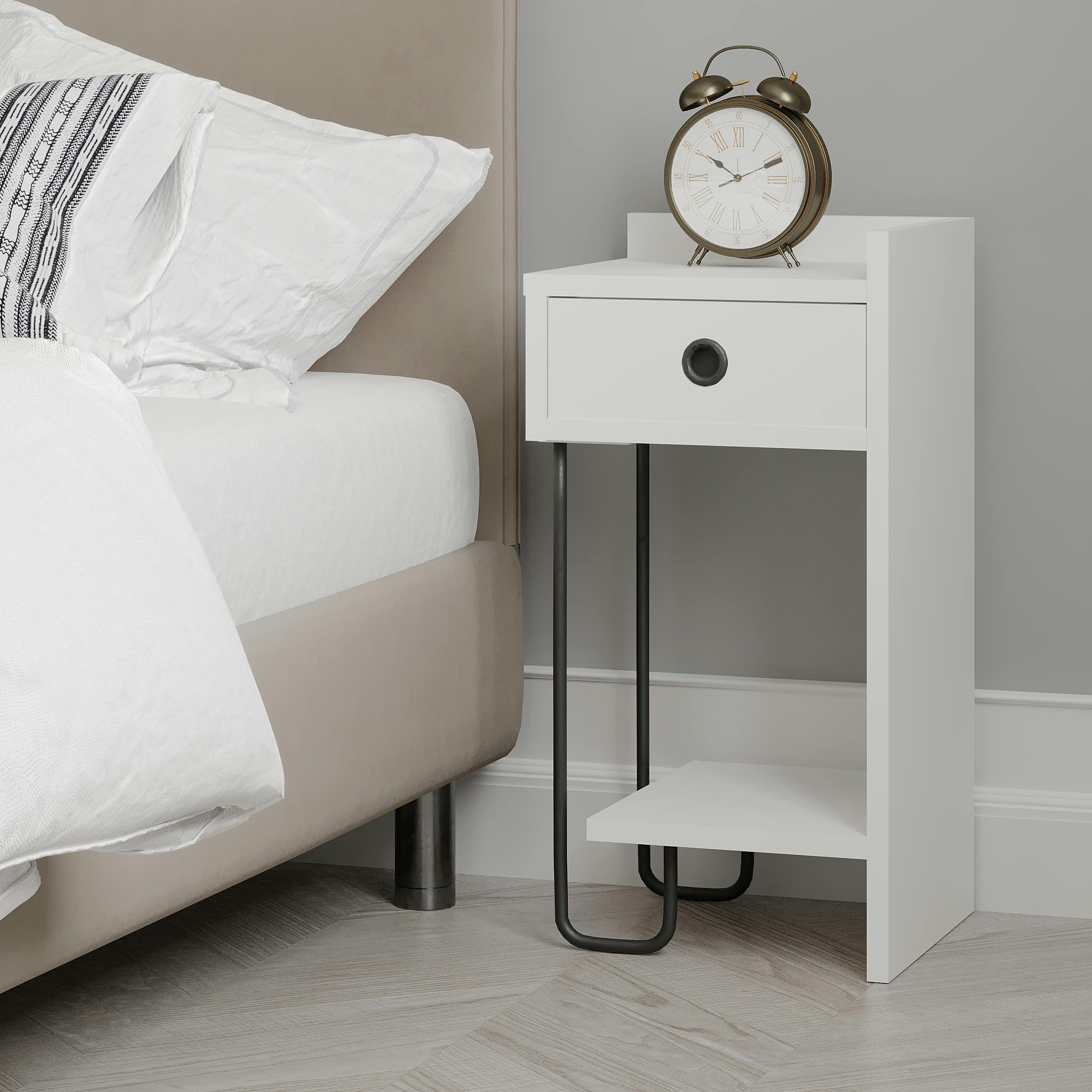 Rackhams White Sirius Modern Bedside Table Right Module Width 32Cm