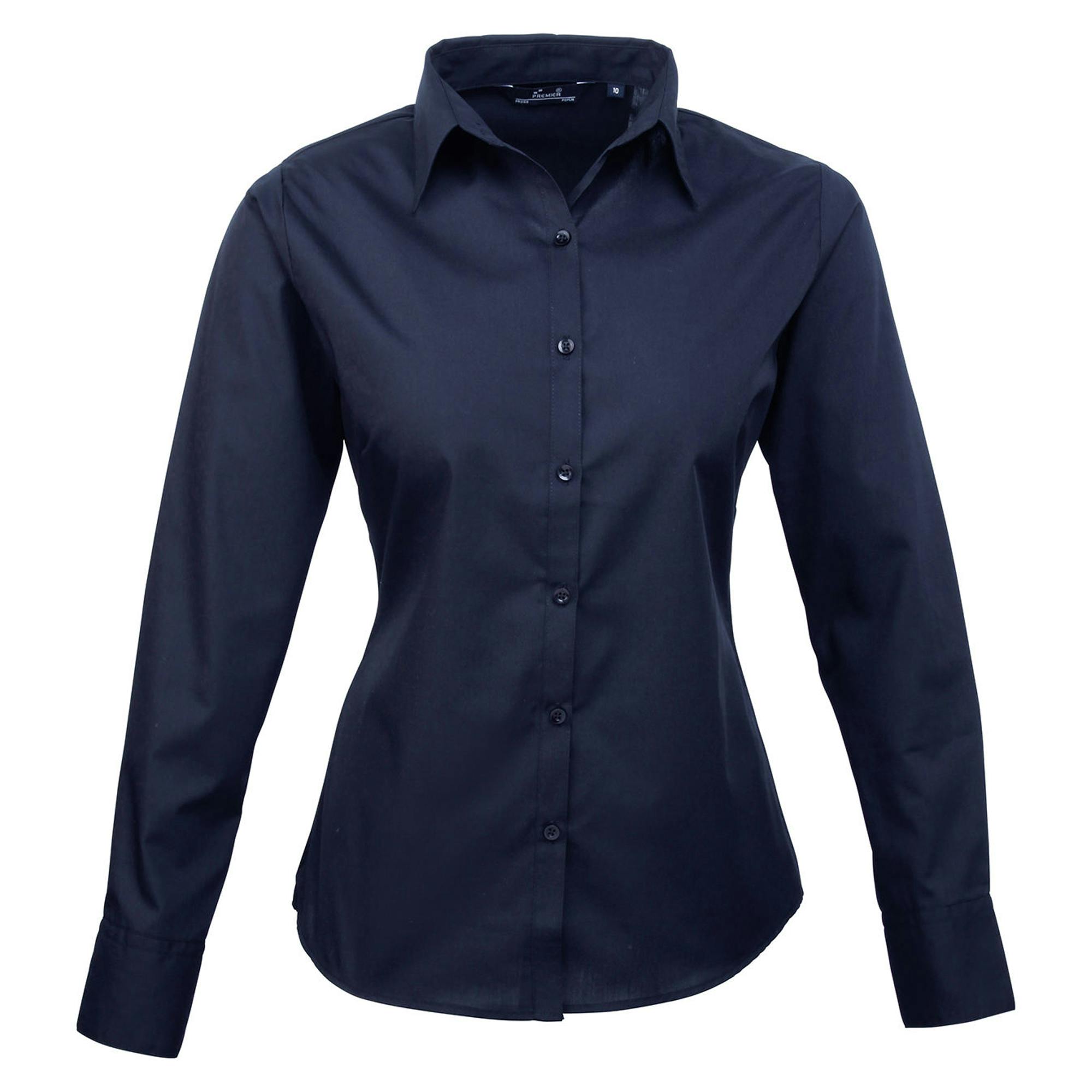 Premier Womens/Ladies Poplin Long-Sleeved Blouse (Navy) - Size 30 UK - Image 4