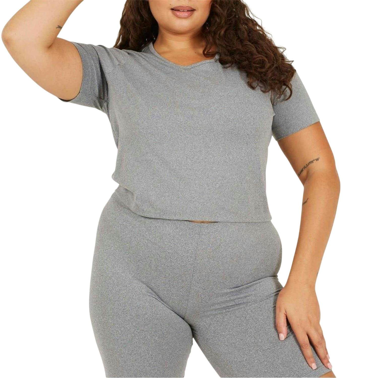 Brave Soul Women's Grey Plain Plus Crop T-Shirt - Marl - 20 Uk - Marl - 95% Cotton/5% Elastane