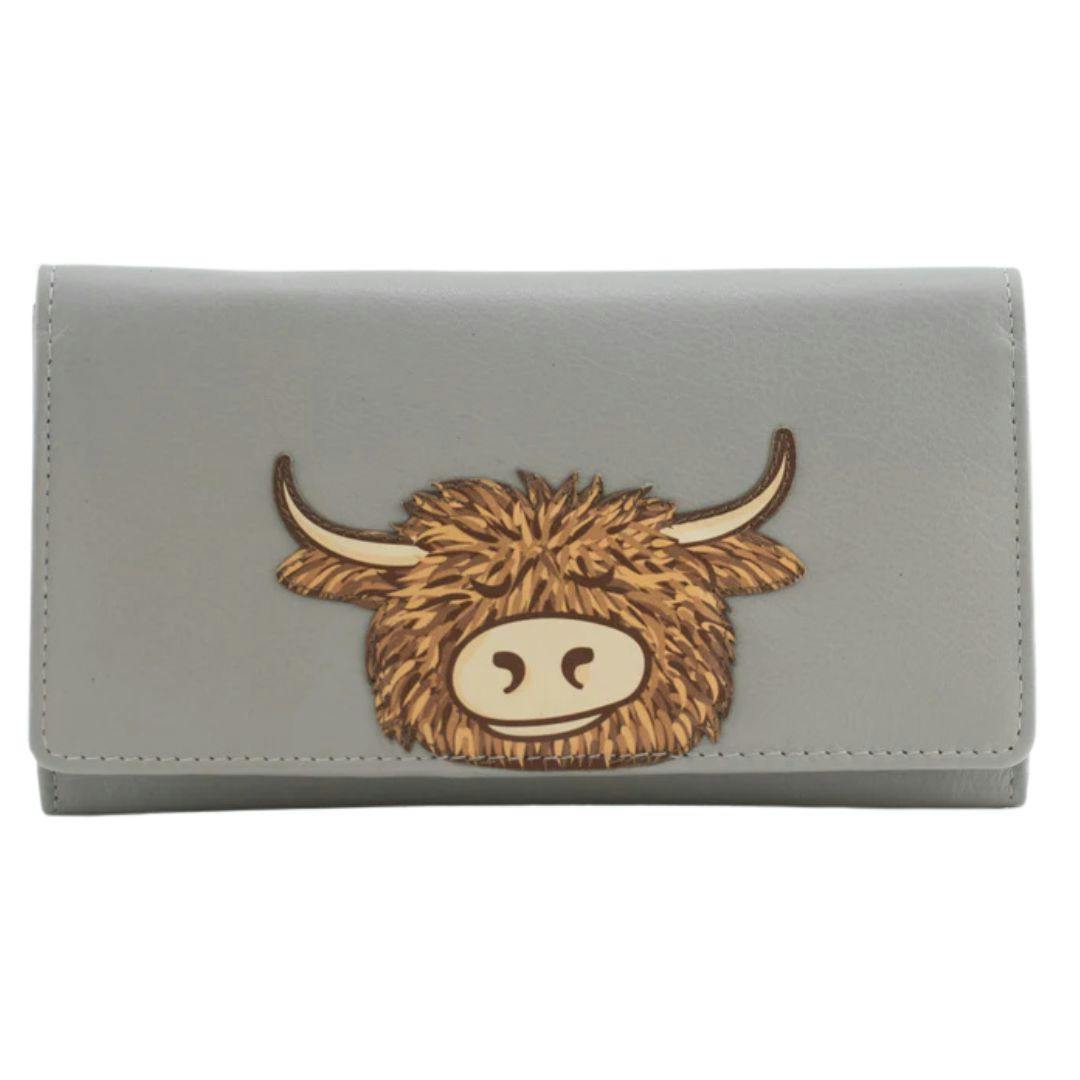 Mala Leather Grey Bella Highland Cow Matinee Purse - Ltd Edition - One Size - Leather