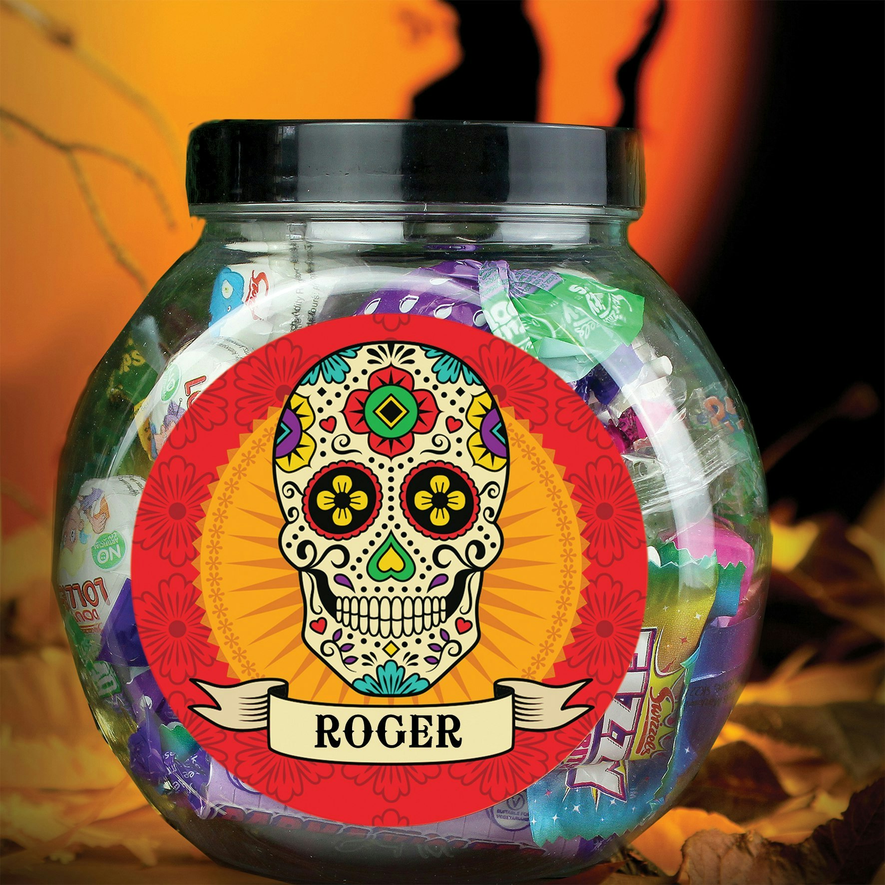 Personalised Memento Company Black Personalised Sugar Skull Sweet Jar