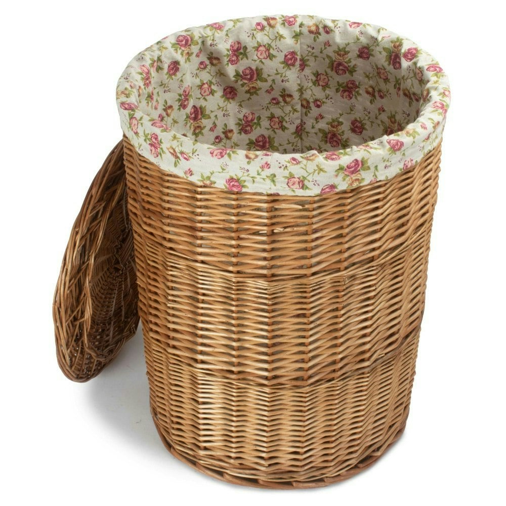 Red Hamper Red/Light Hamper Small Steamed Wicker Round Laundry Baskets With Garden Rose Lining