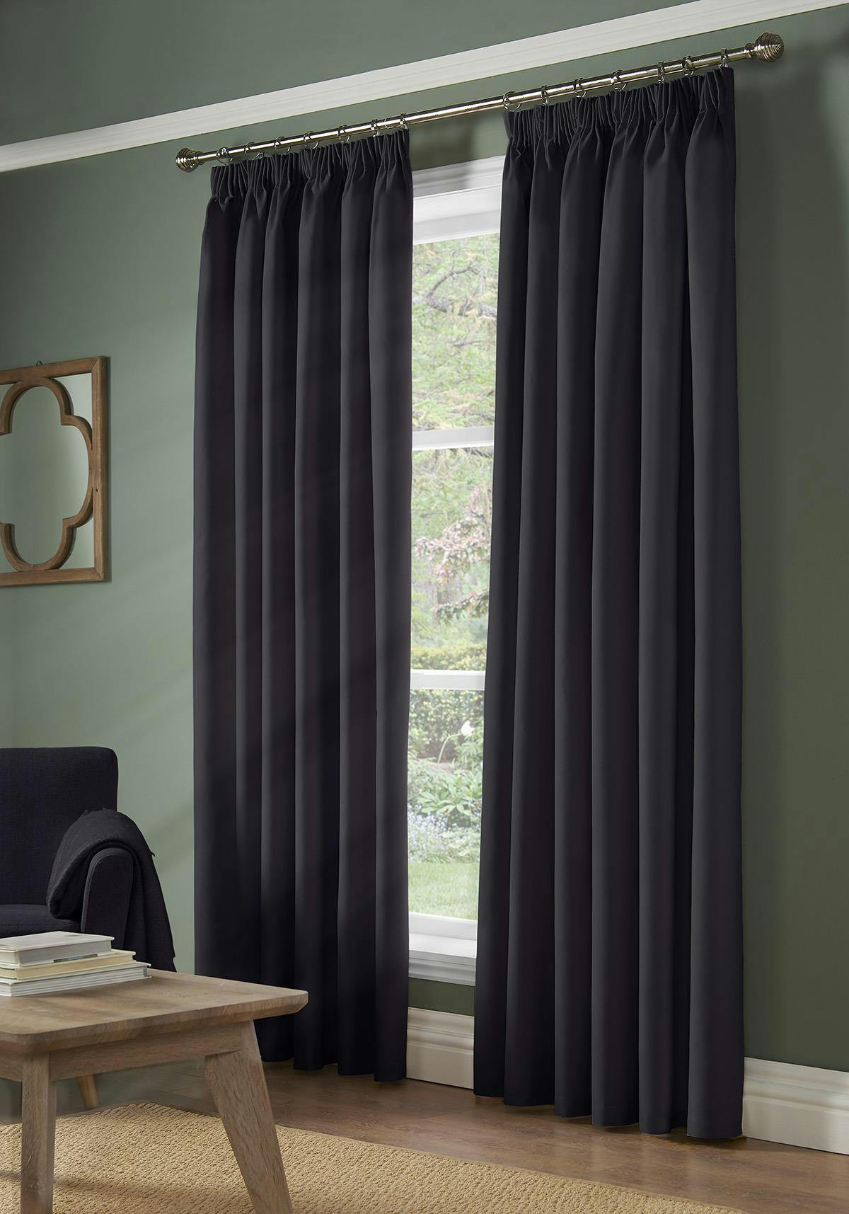 Rackhams Light/Black Pencil Pleat Blackout Curtains - Charcoal - 117Cm Width X 183Cm Drop
