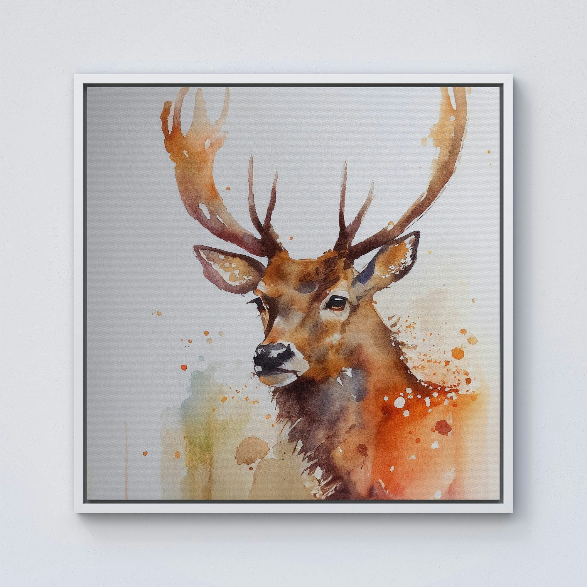 Warren Reed White Majestic Stag Watercolour Framed Canvas - 30" X 30"