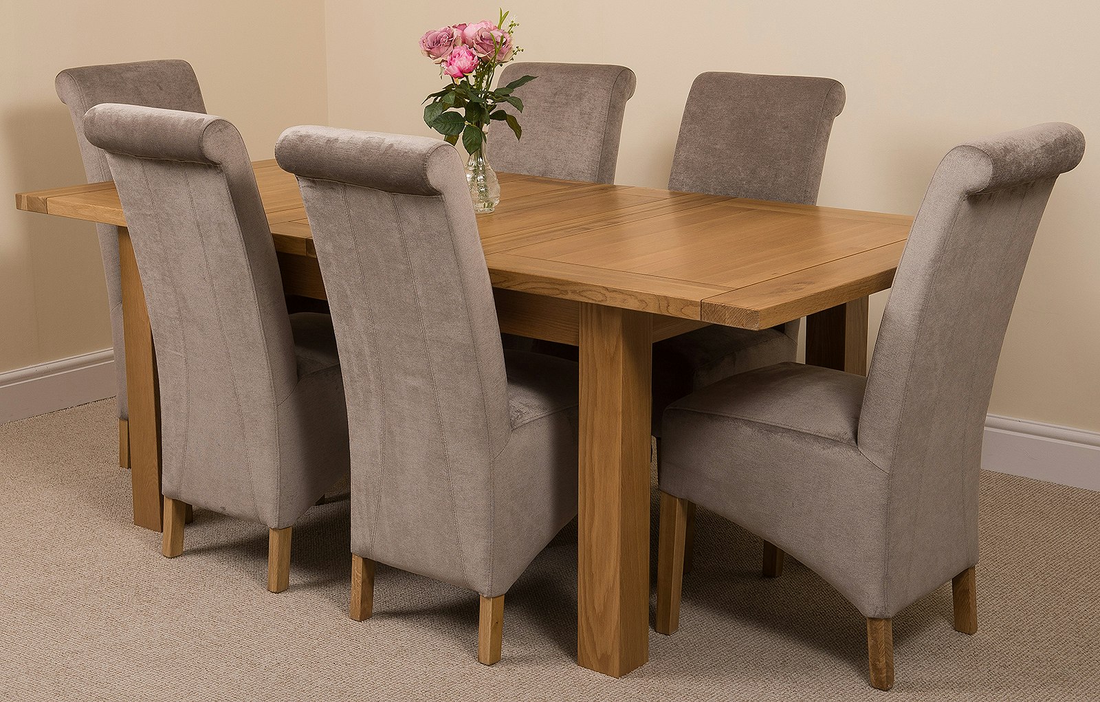 Rackhams Grey Seattle Oak Extending Dining Table With Montana Fabric Chairs - 6 Chairs