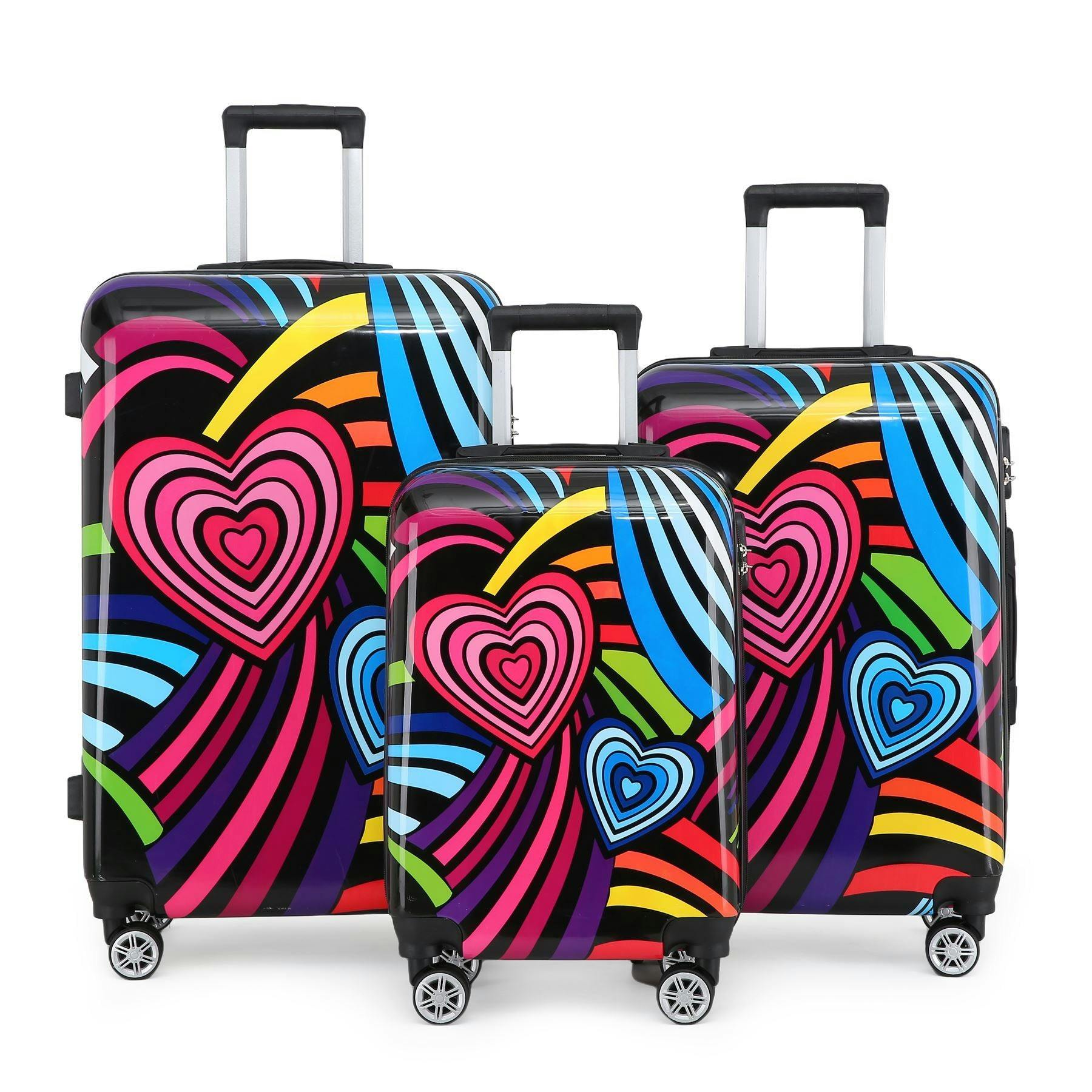 Infinity Luggage Hardside Shell Suitcase Set Printed Luggage Lightweight Cabin Travel Bag - Hearts - Set Of 3