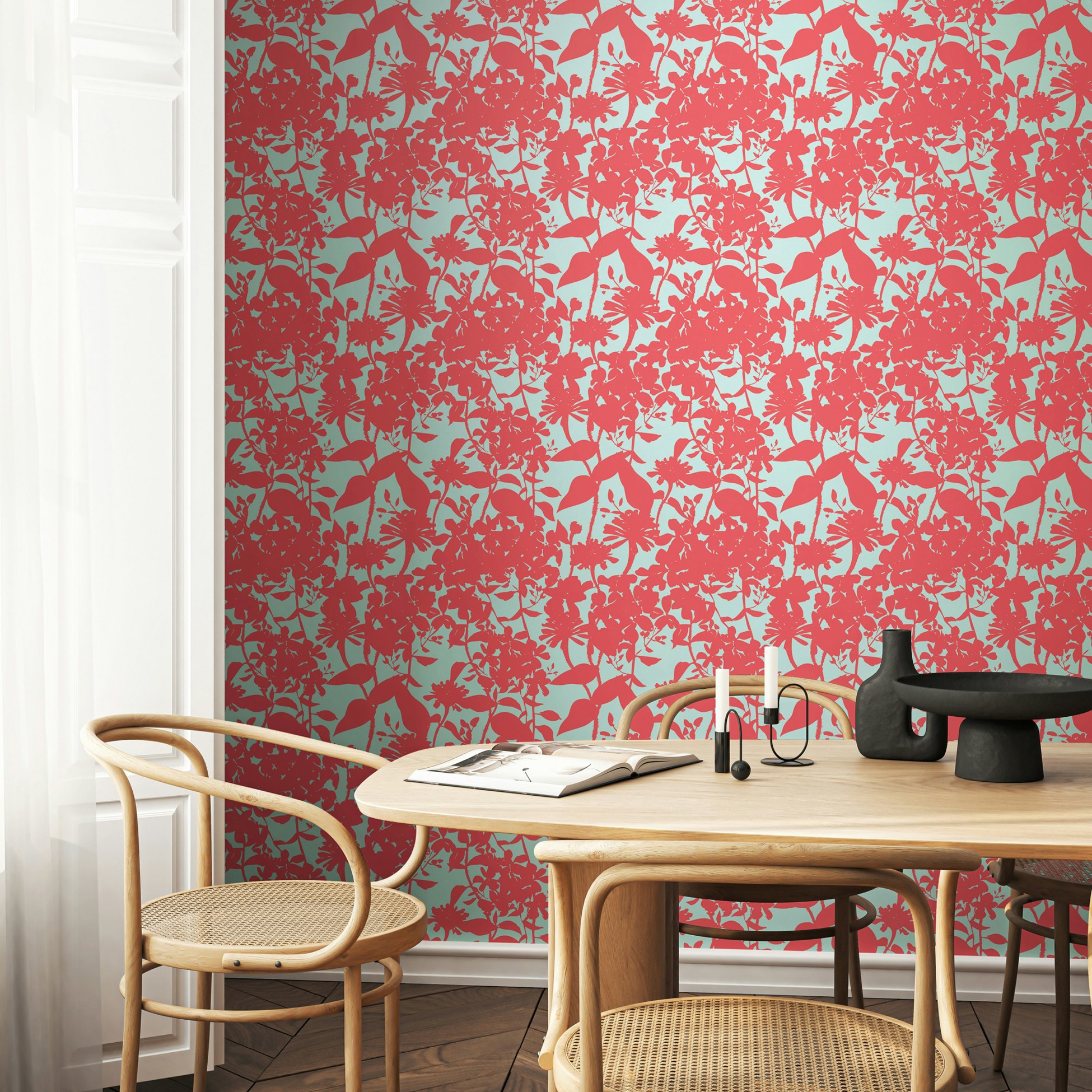 Hoopla Walls Coral Summer Silhouette - Twist 10M Wallpaper
