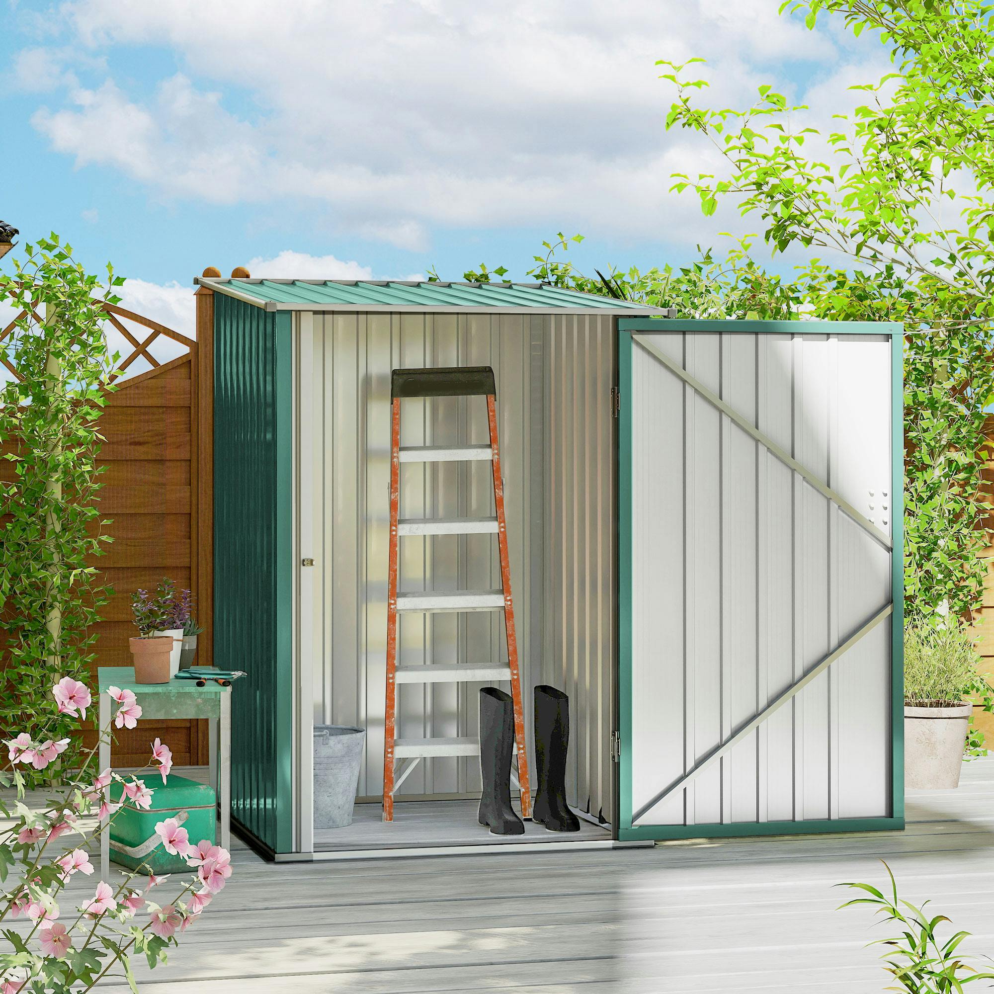 Outsunny 3.3Ft X 3.4Ft Outdoor Storage Shed Steel Garden Shed W/ Lockable Door
