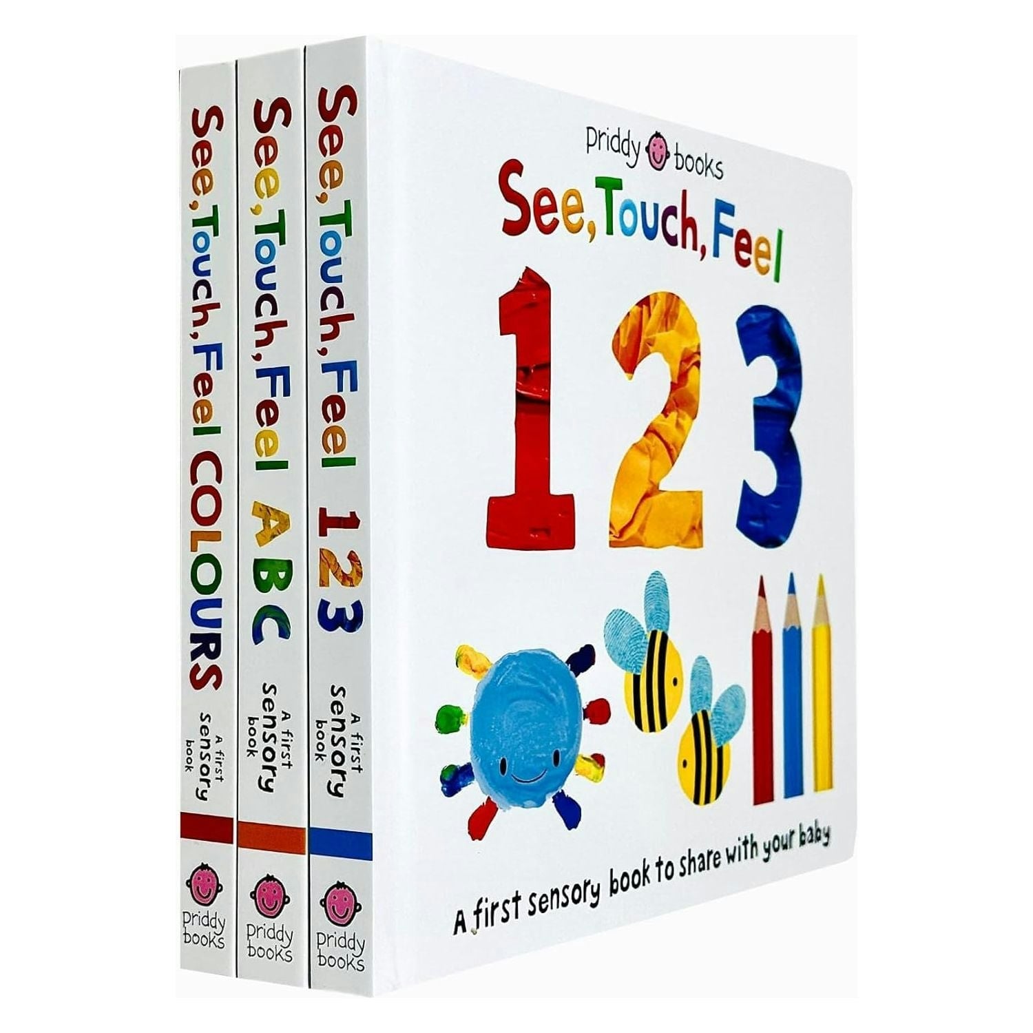 Priddy Books See, Touch, Feel A First Sensory Book 3 Books Set - See, Touch, Feel 123 & More