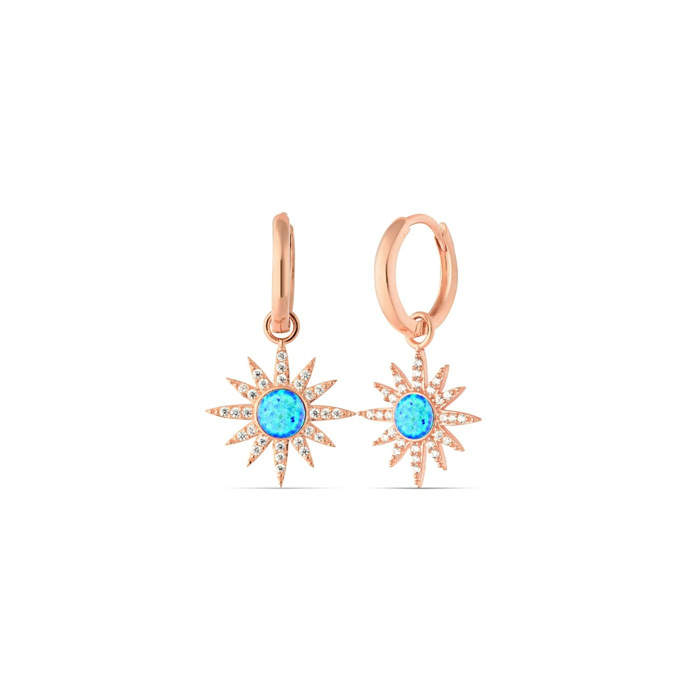 Spero London Blue/Silver/Gold Opal Sun Drop Hoop Earrings Sterling - Rose - Rose