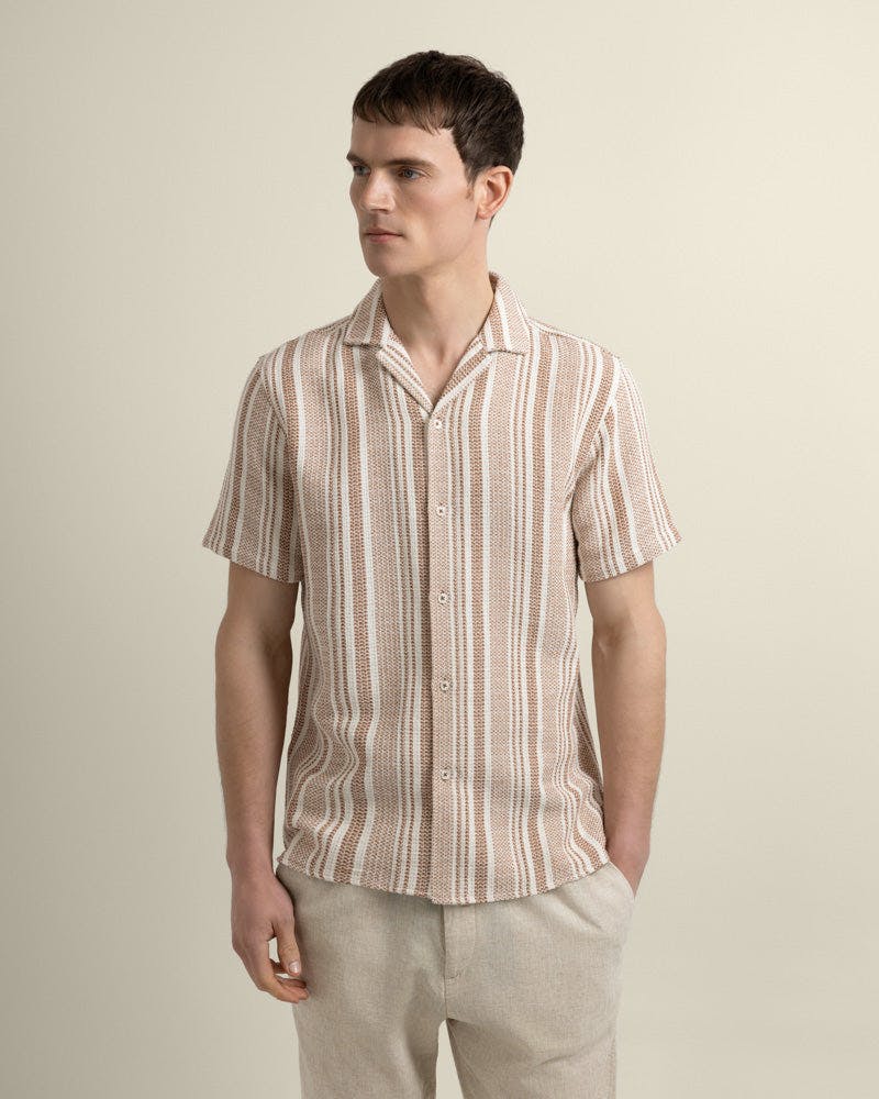 Larsson & Co Rust Larsson Co Waffle Stripe Short Sleeve Shirt - Image 2