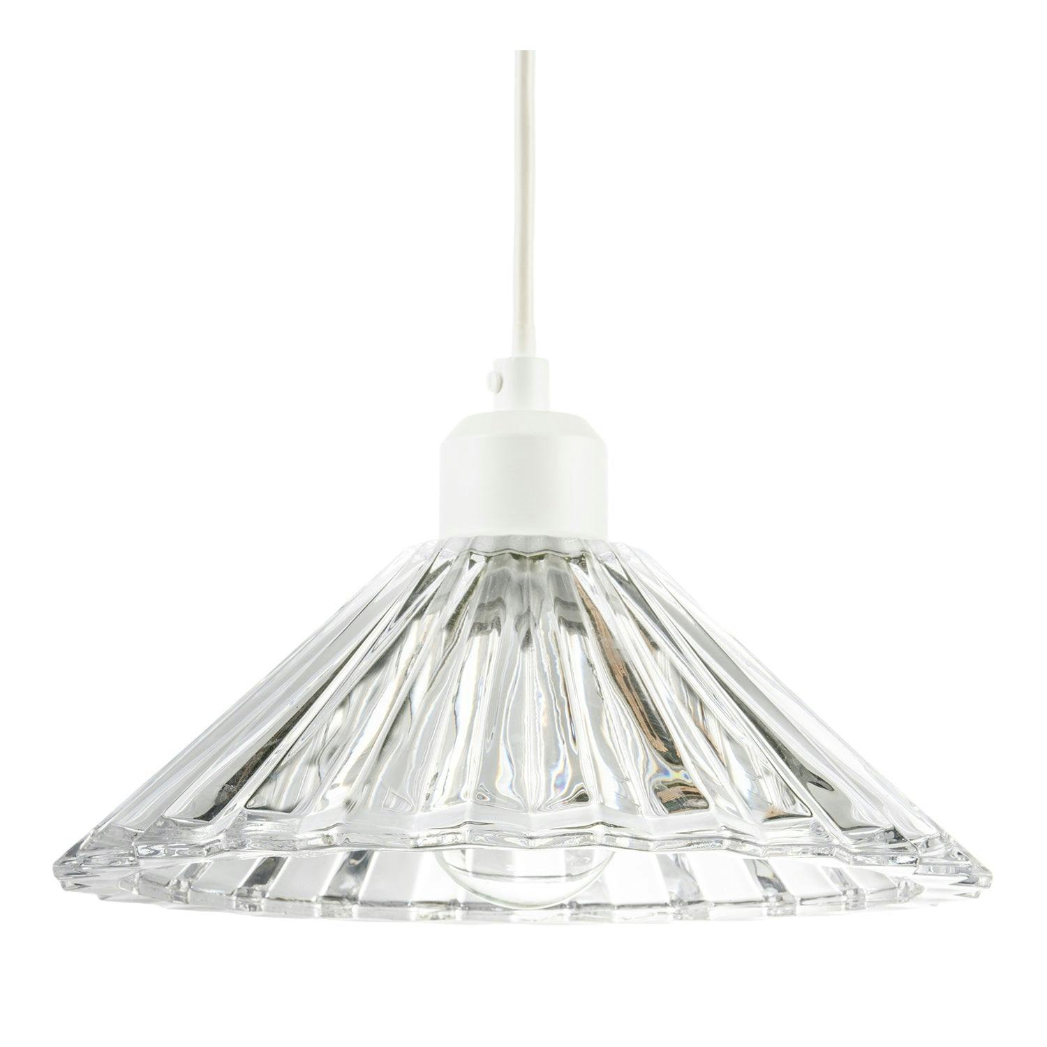 Happy Homewares Light Modern Vertical Fluted Thick Clear Glass Pendant Ceiling Shade
