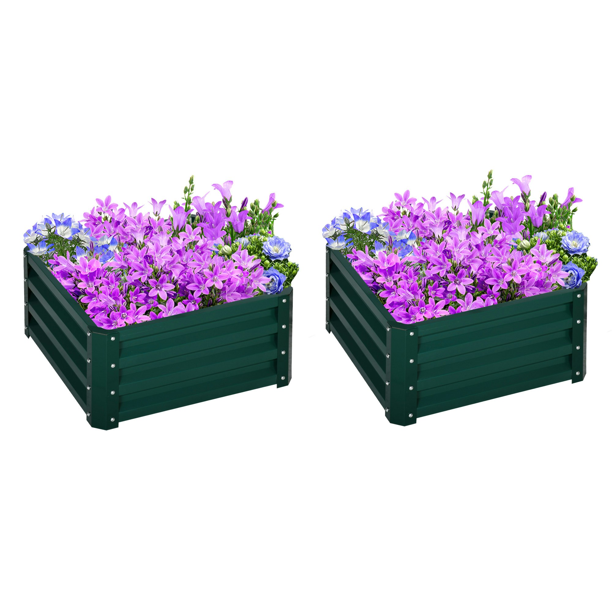 Rackhams Green Set Of 2 Raised Garden Bed Galvanised Planter Box, - Galvanised Steel - 60L X Size 60W X 30.5Hcm
