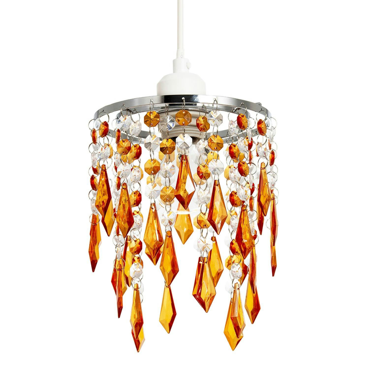 Happy Homewares Orange Modern Waterfall Pendant Shade With Clear And Acrylic Drops