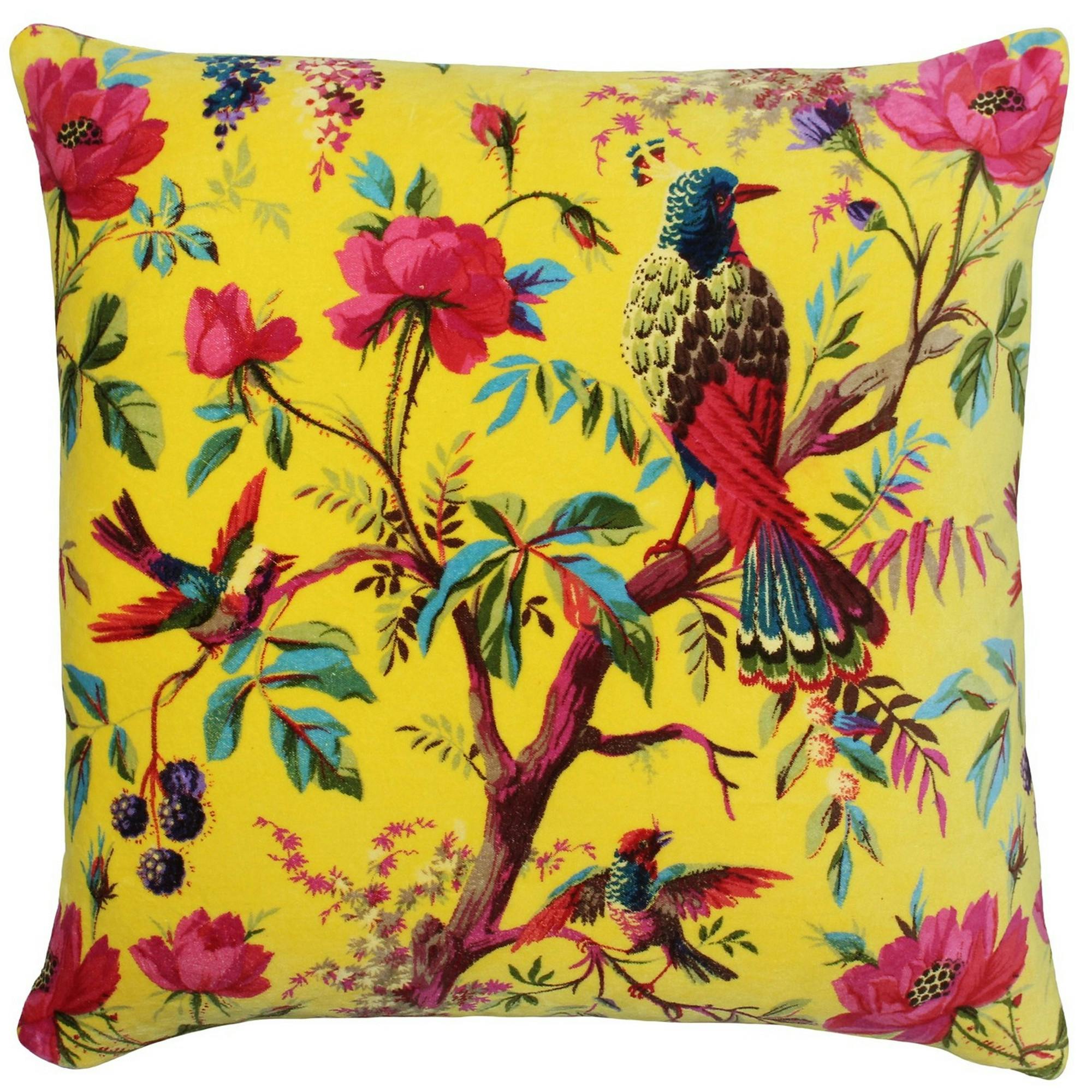 Rackhams Yellow Birds Of Paradise Floral Pattern Square Cushion Cover - /Multicoloured - 50 X 50Cm - /Multicoloured - 100% Cotton