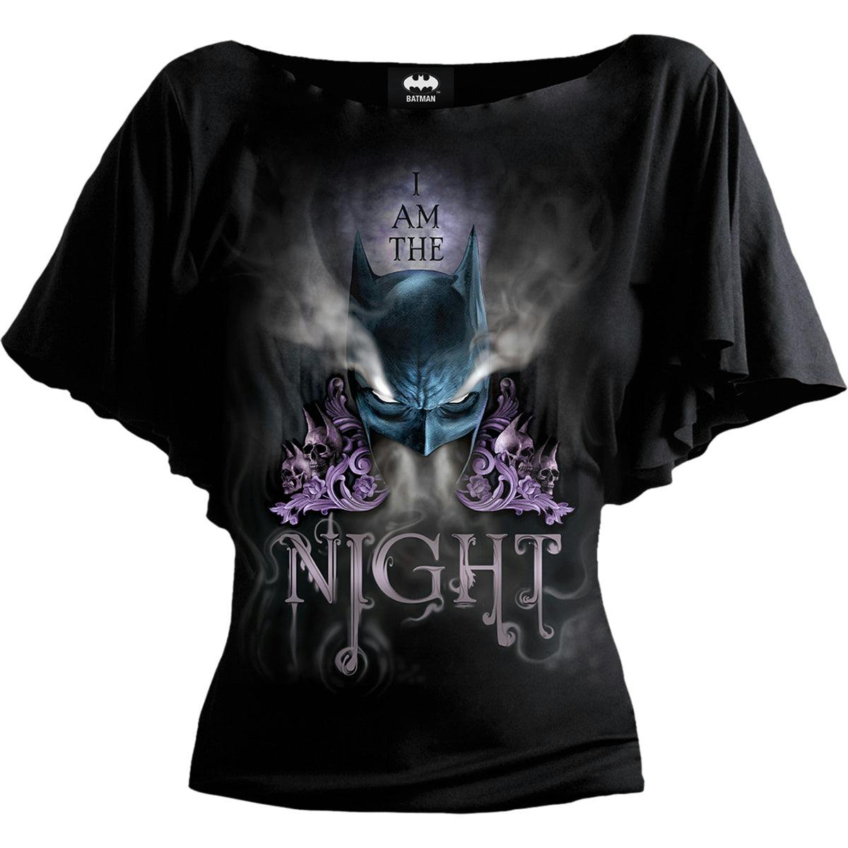 Spiral Direct Black Batman - I Am The Night - Boat Neck Bat Sleeve Top - M - Digital - Digital