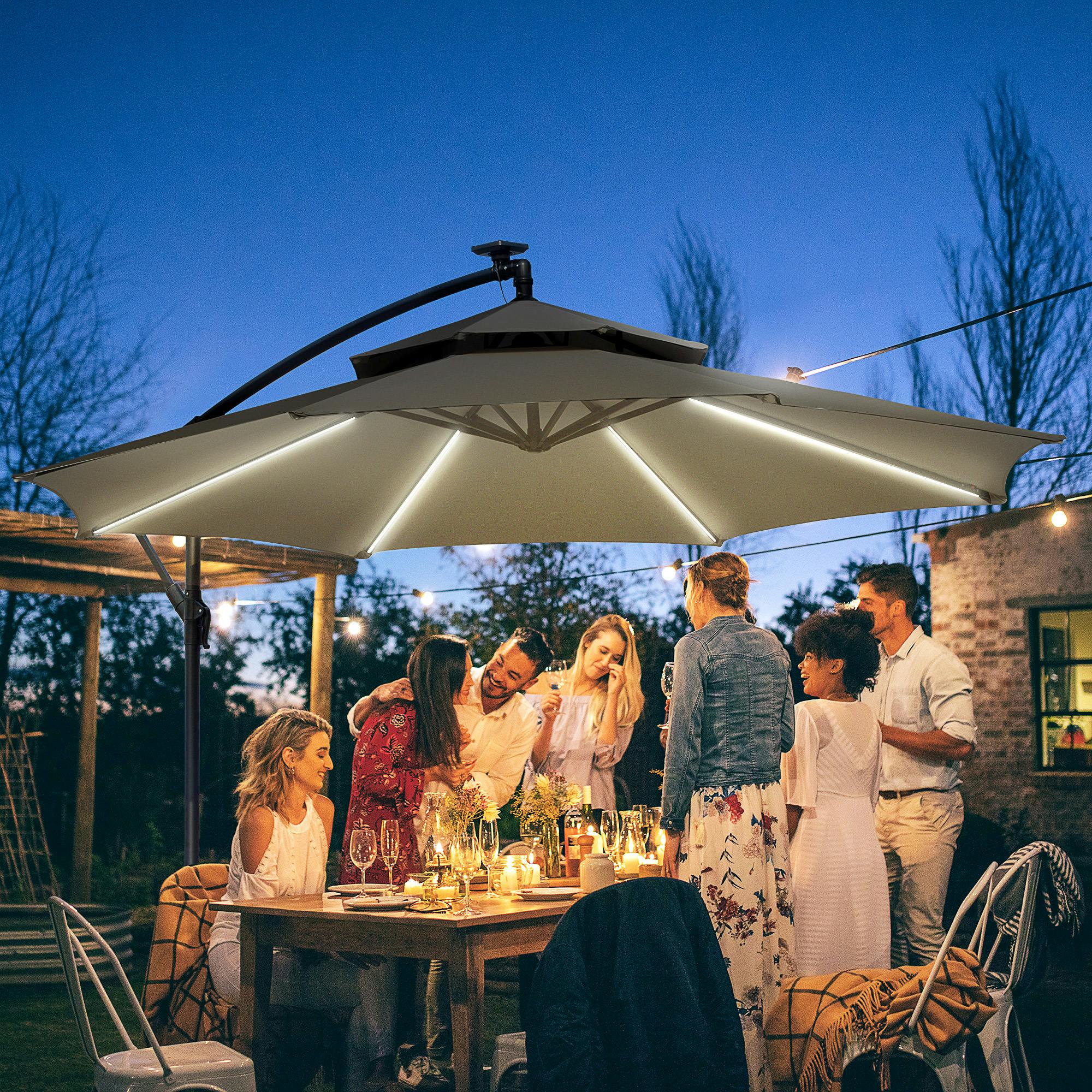 Rackhams Black 3(M) Cantilever Parasol Hanging Banana Umbrella W/ Lights,