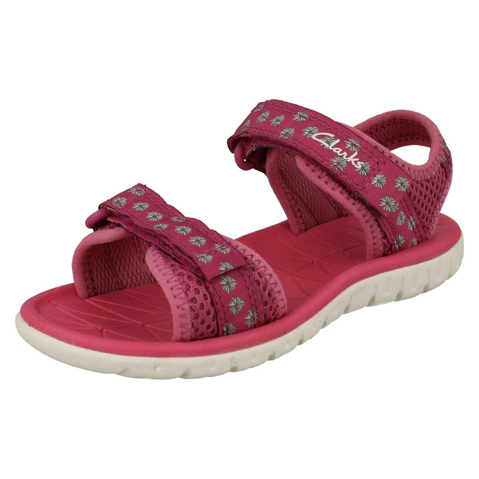 Clarks Pink Childrens Pattern Detailed Adjustable Sandals Surfing Tide - Hot - Uk 12.5 Child