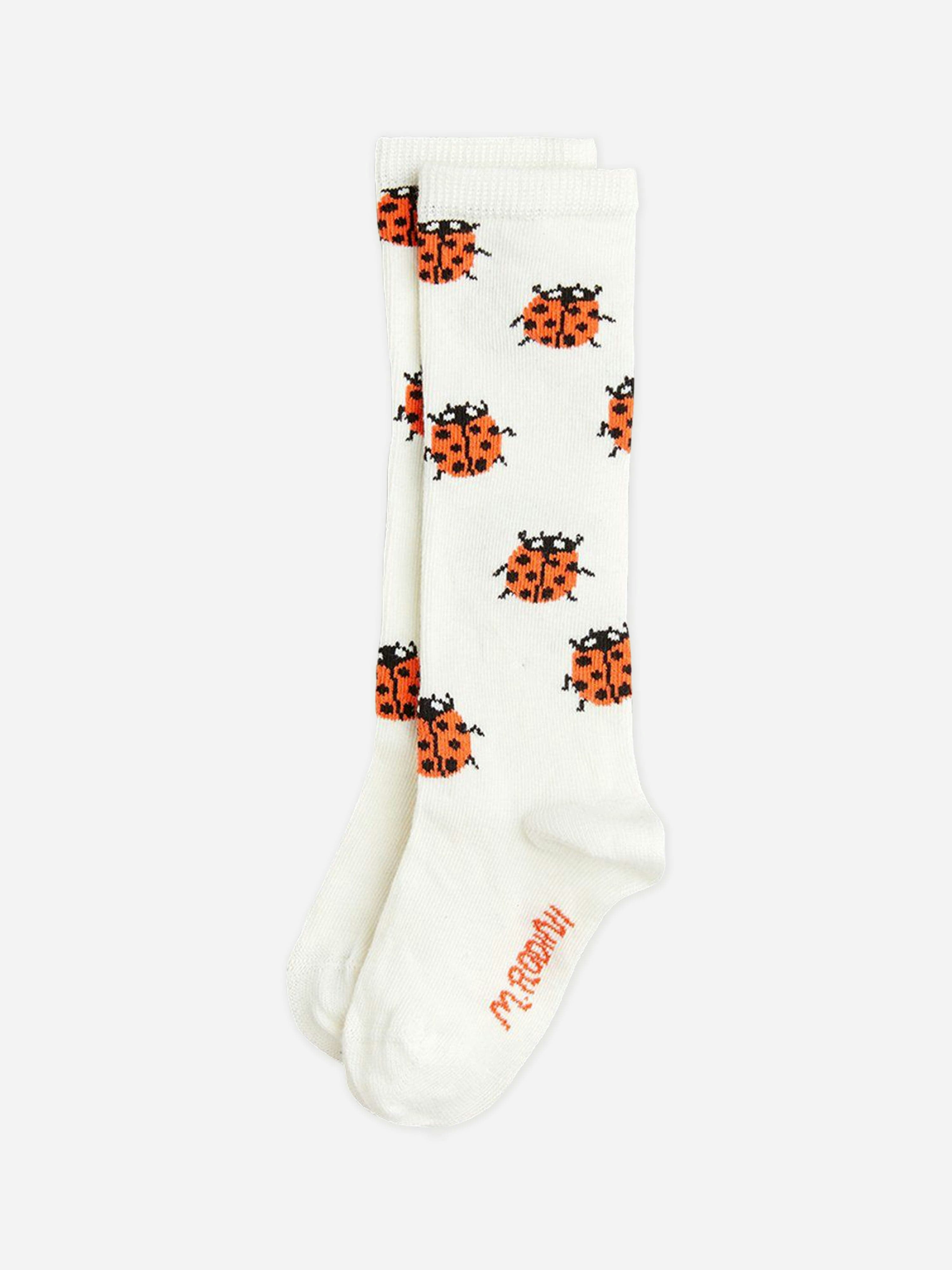 Mini Rodini Girls White Ladybugs Knee-High Socks In - 12 - 24 Mths