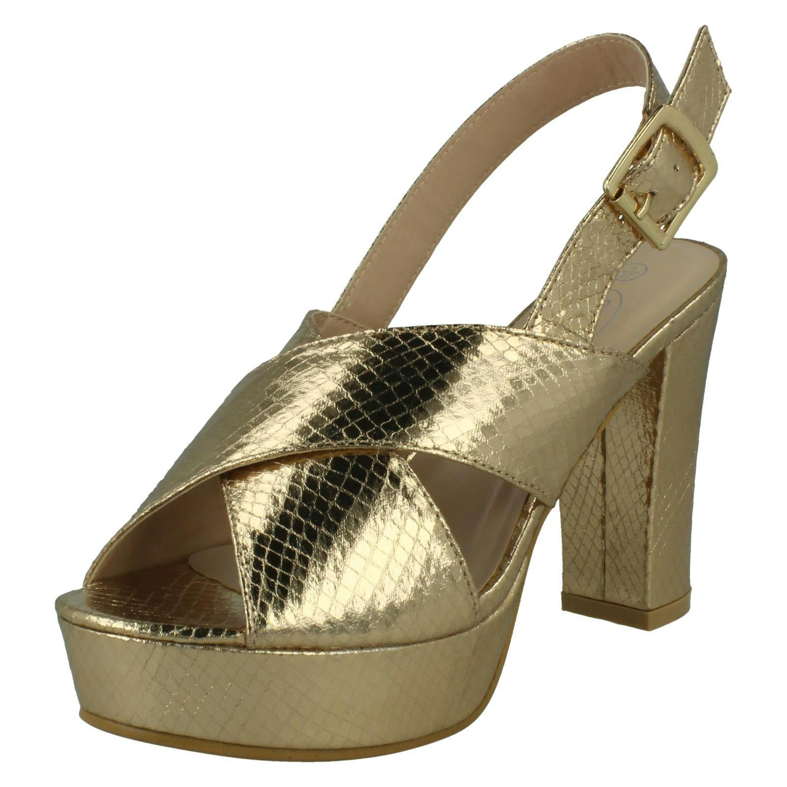 Spot On Women's Bronze High Heeled Chunky Platform Sandals F12019 - Uk 6