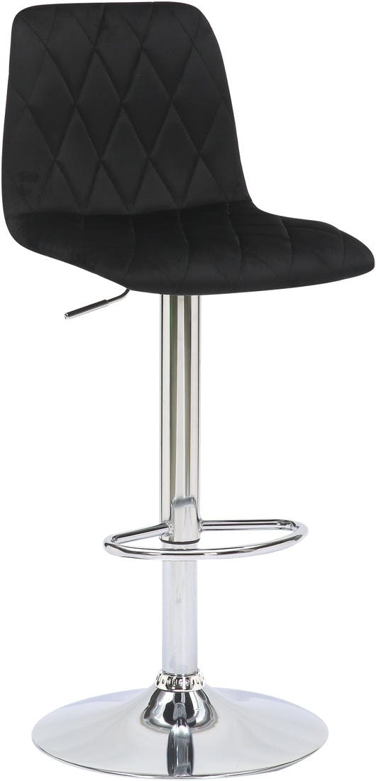Rackhams Black Verona Velvet Kitchen Bar Stools, Single, Height Adjustable Gas Lift Stool With Backrest, Breakfast Bar Stool