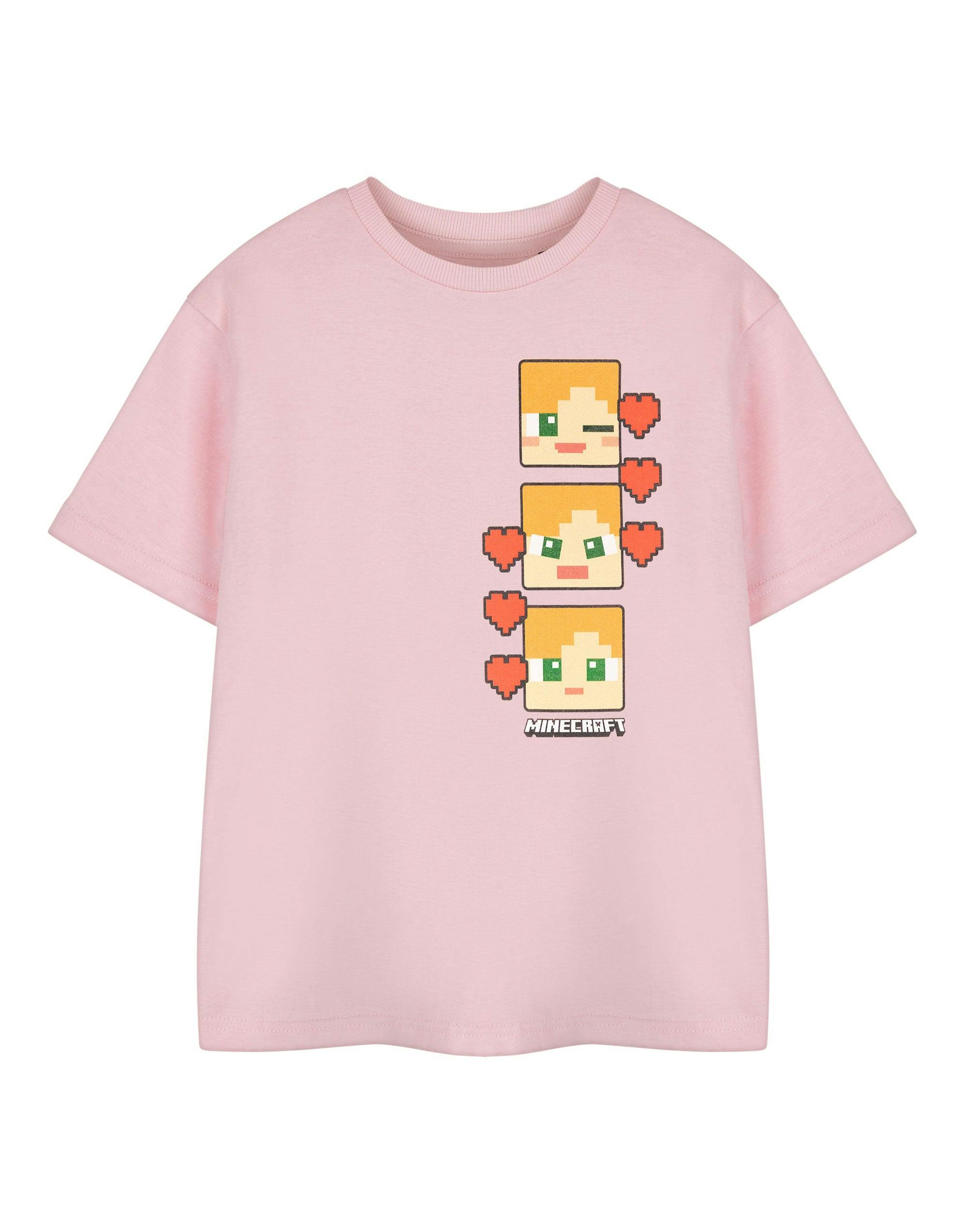 Vanilla Underground Girls Pink Minecraft Pixel Hearts Short Sleeved T-Shirt - 5-6 Years
