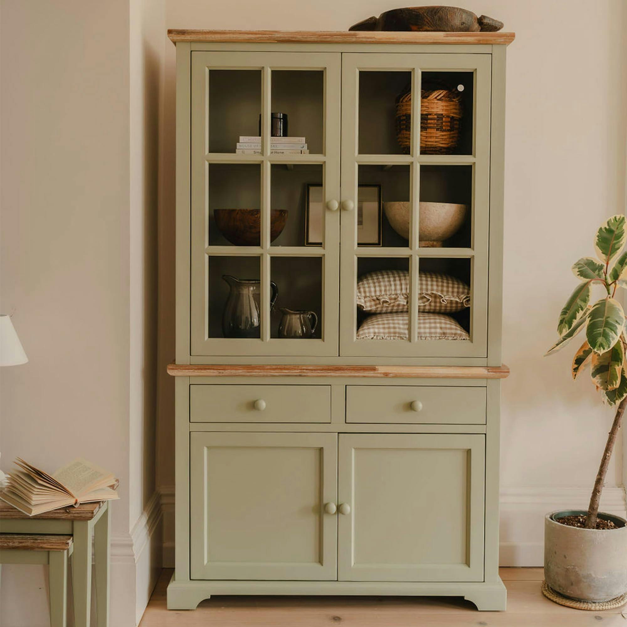 Statement Furniture Green Florence Glass Door Display Cabinet Large Dresser Assembled - Sage
