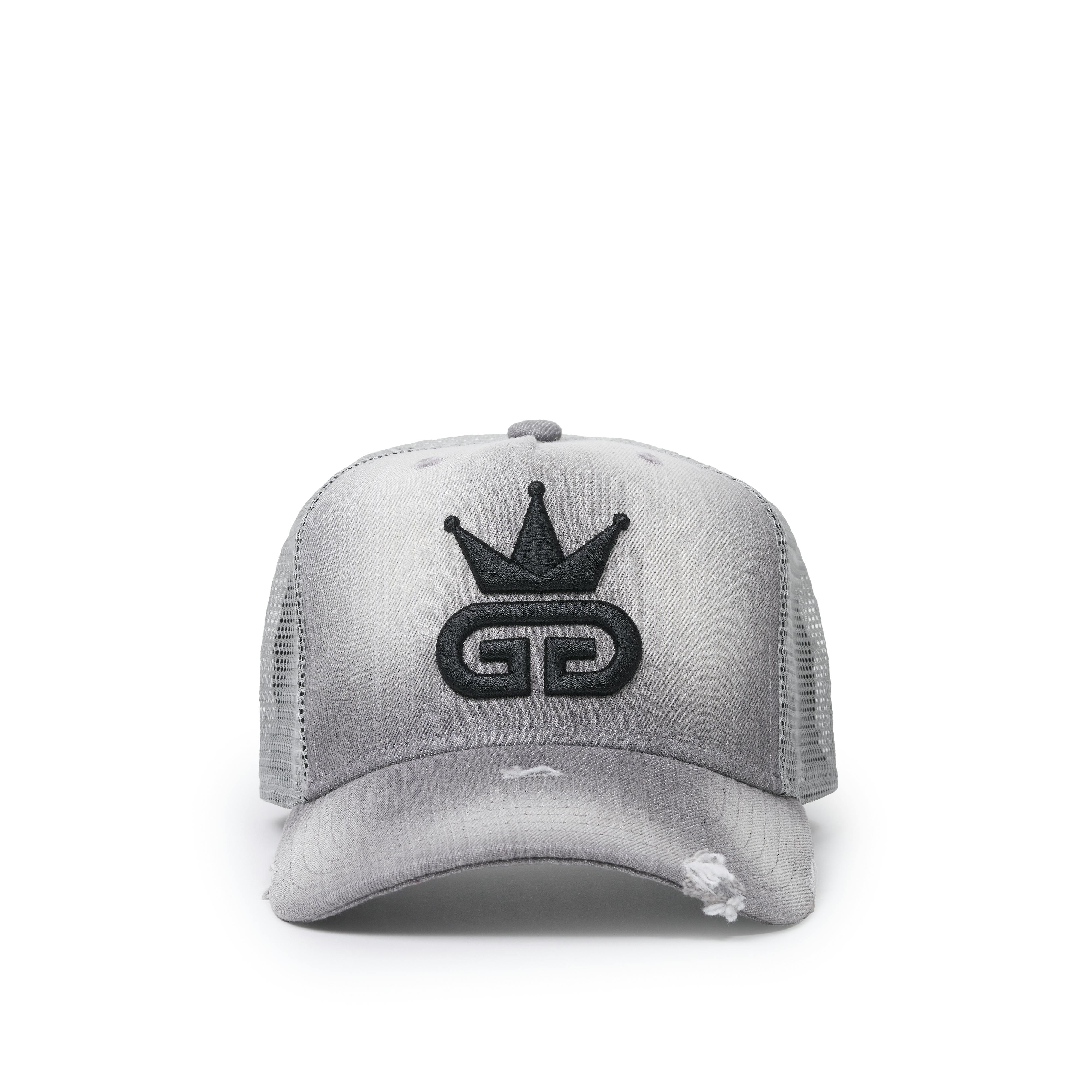 God Given Talent Black/Grey Ggt Logo Acid Wash Distressed Denim Mesh Snapback - Ggt000012