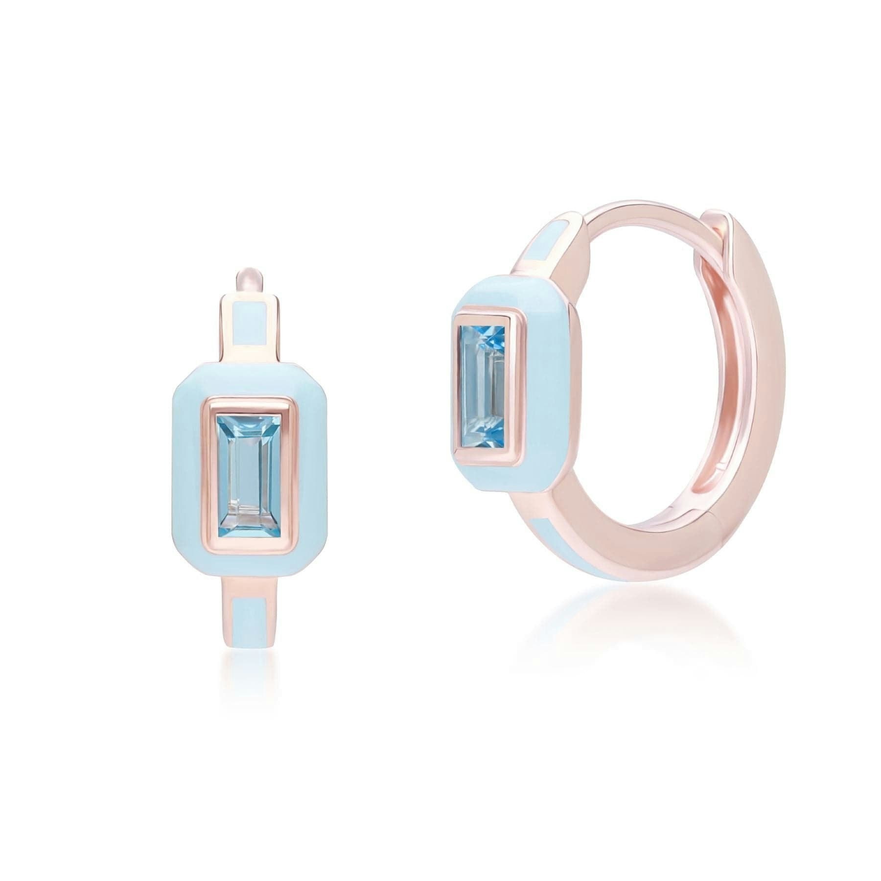 Gemondo Blue/Gold Siberian Waltz Enamel & Swiss Topaz Hoop Earrings In Rose Vermeil