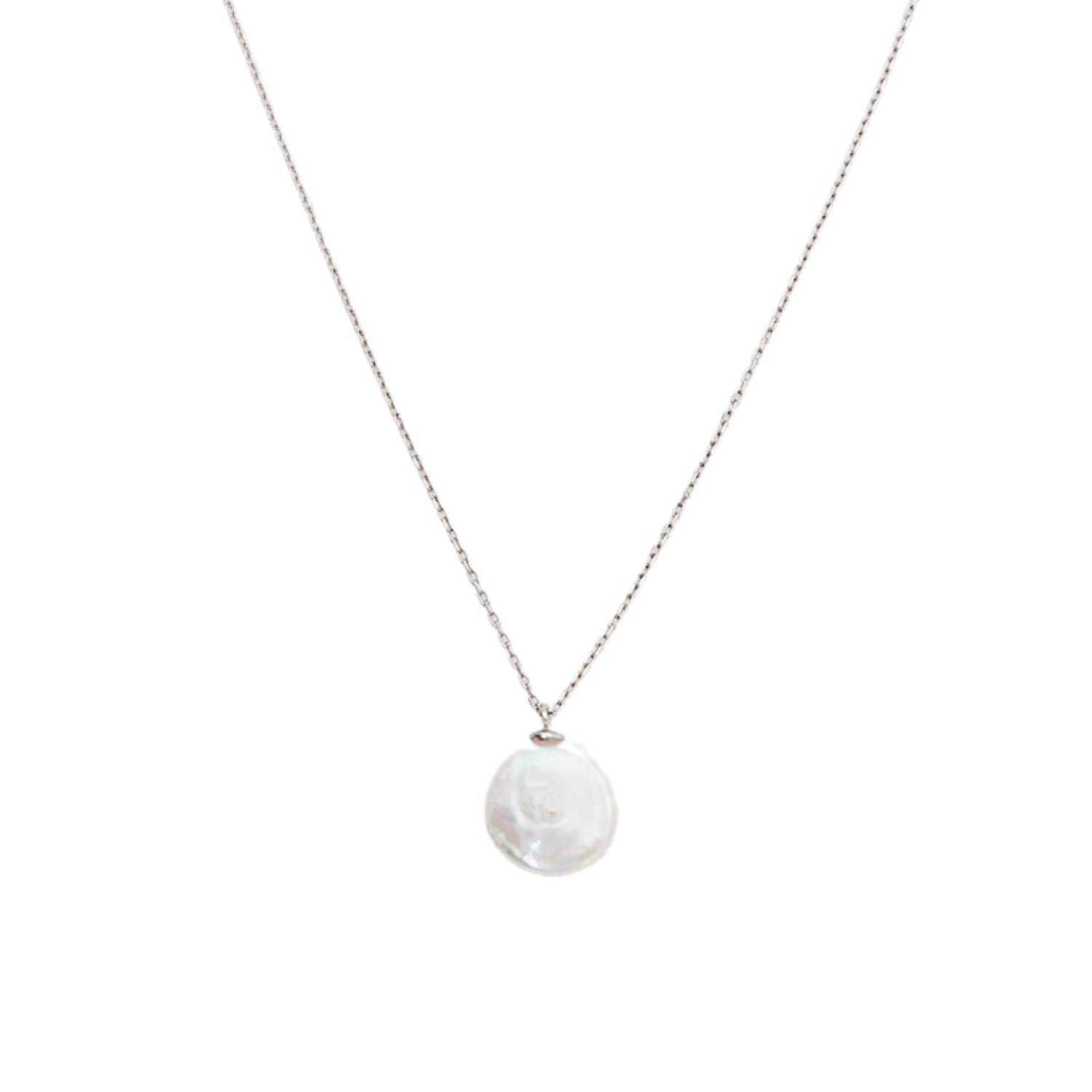 Spero London Silver Baroque Flat Pearl Pendant Necklace Sterling