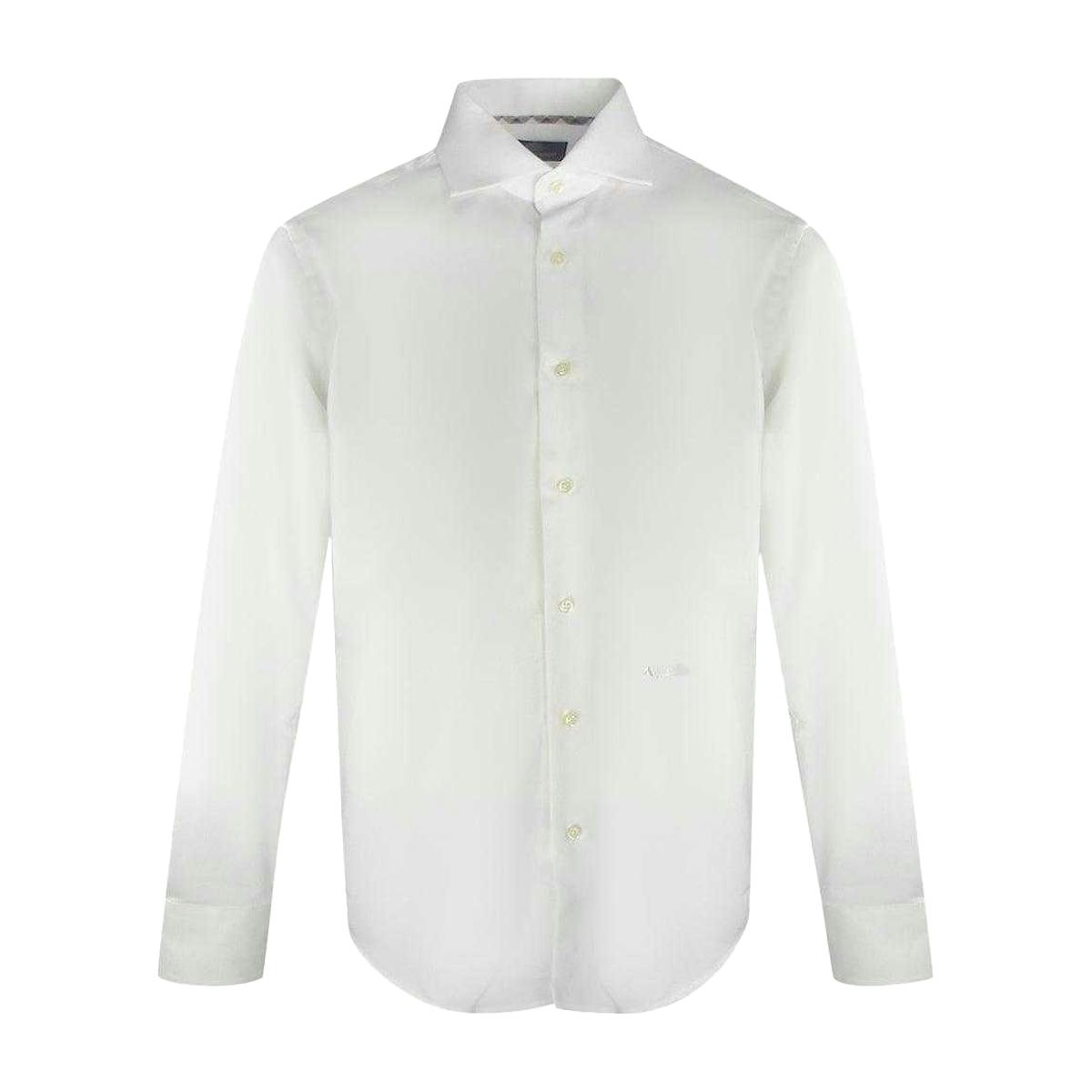 Aquascutum Men's White Embroidered Logo Long-Sleeved Shirt - S - 100% Cotton