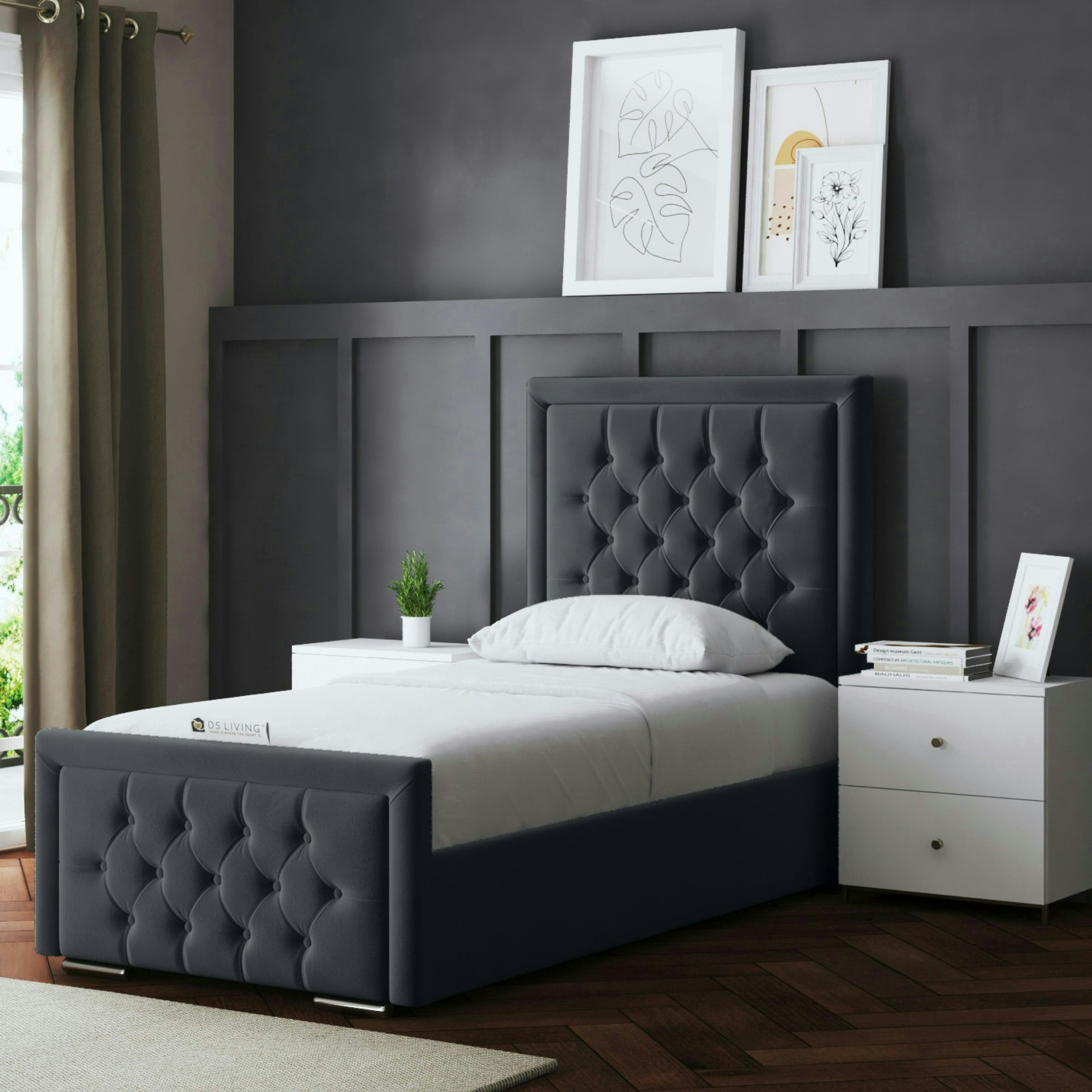 Ds Living Grey Allegra Ottoman Bed With Upholstered Headboard - (Steel) - Single / 3Ft