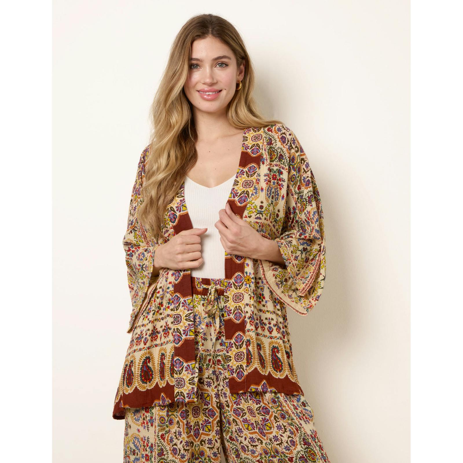 Blue Vanilla Paisley Print Kimono With Embellishment - One Size - Multicoloured