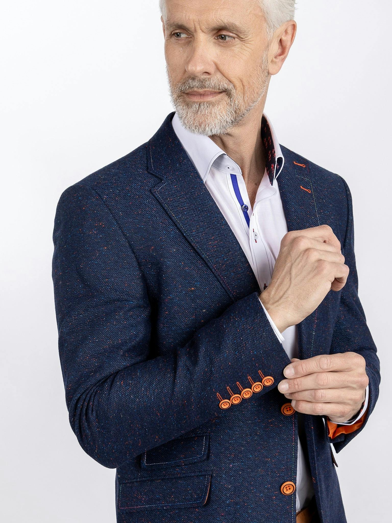 Claudio Lugli Orange Clj2310 Wool Flecked Jacket - Navy - 42 Uk/ 52 Eu