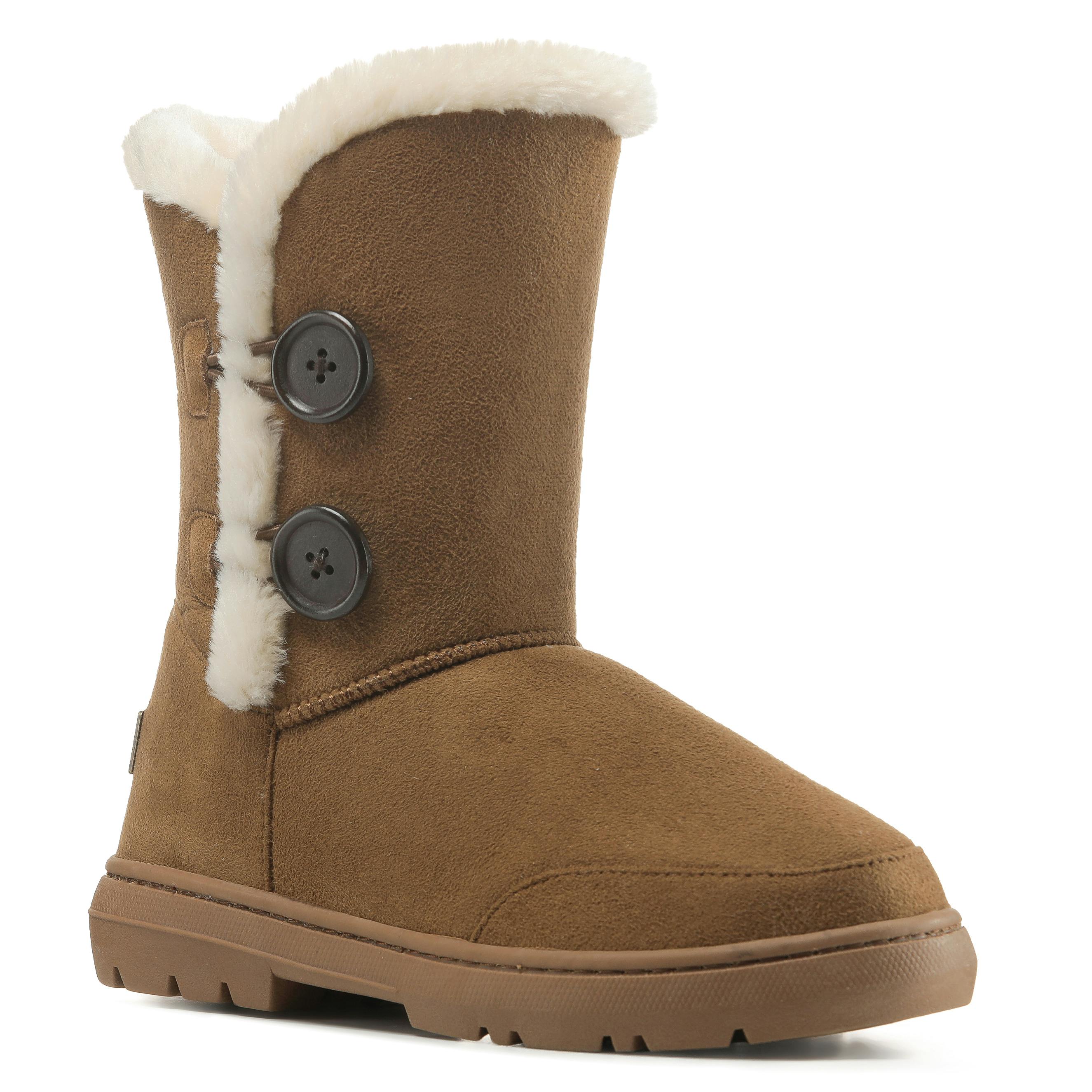 Viva Women's Freya: Double Button Faux Fur Lining Mid-Calf Winter Boots - 7 - Tan